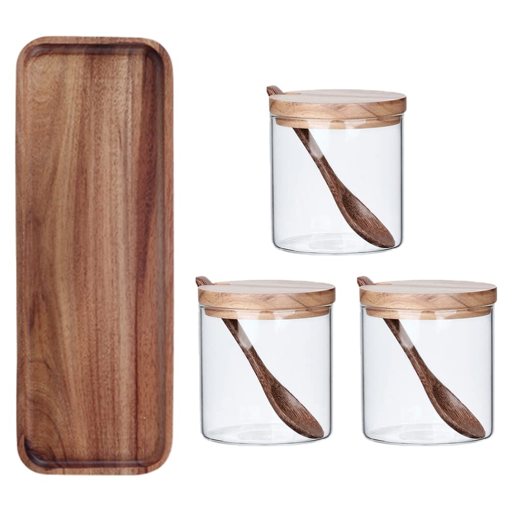 Premium 6-Piece Clear Glass Seasoning Jar Set with Wooden Lids - Spice Storage Containers for Salt, Pepper, Herbs & Spices - Perfect for Kitchen Organization & Cooking Essentials