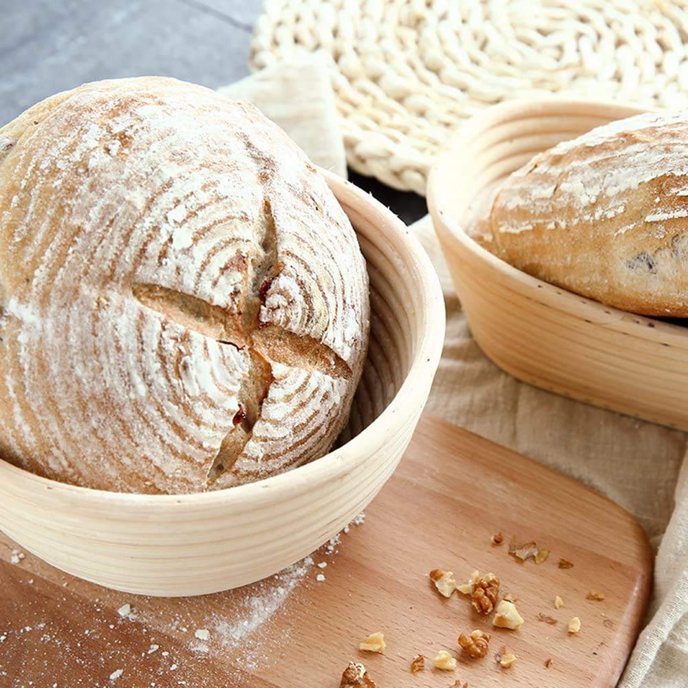 Round Banneton Proofing Basket 20cm Diameter x 8cm Height - Natural Wicker Cane Bread Proofing Basket for 500-600g Dough - Perfect for Sourdough, Artisan Bread Baking & Home Kitchen Use