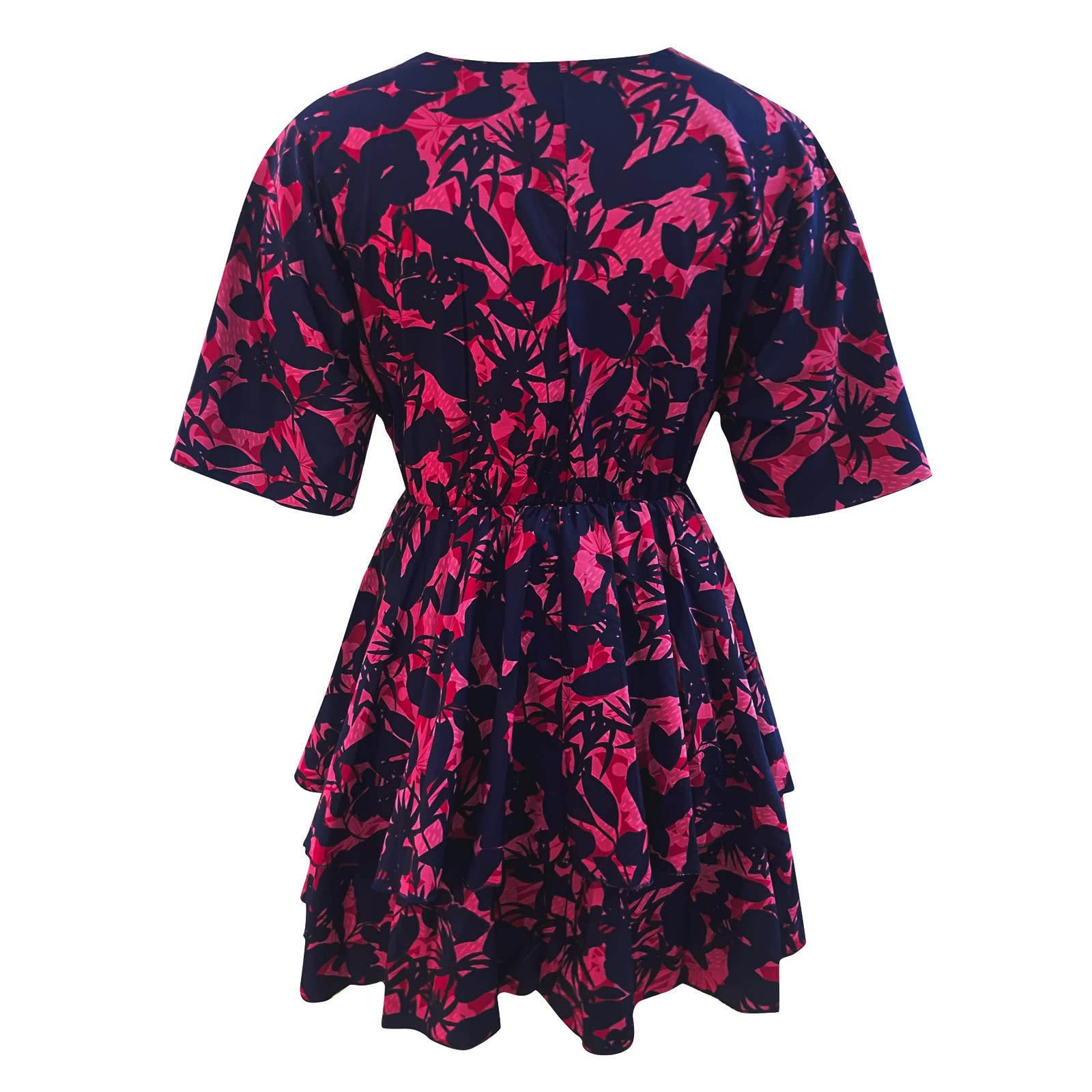 Plus Size Summer Dresses for Women - V-Neck Loose Batwing Sleeve Elastic Waist Printed Mini Romper | Beach Vacation, Casual Outing, Date Night Outfit