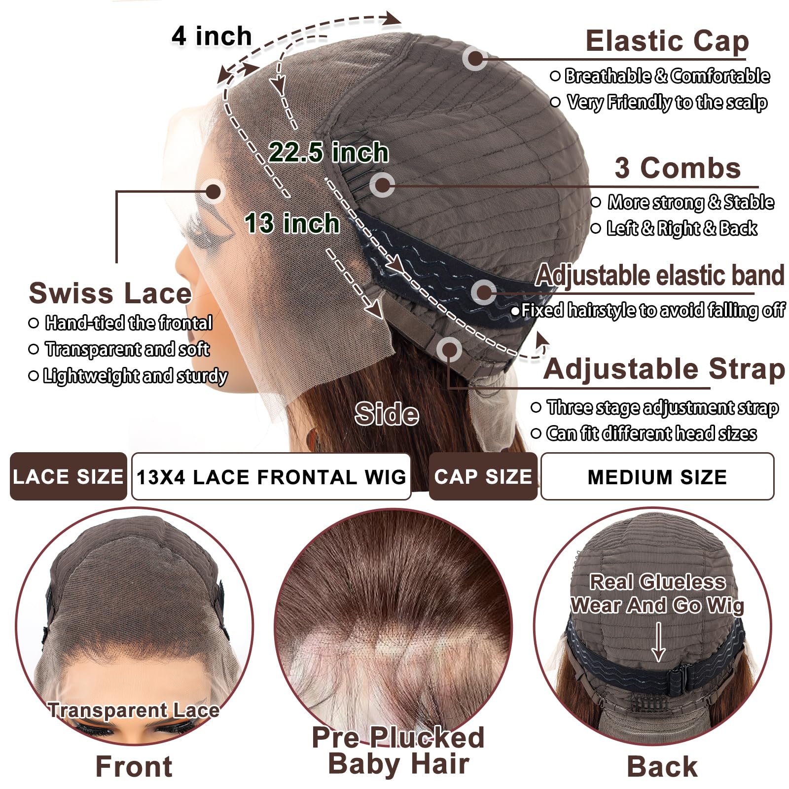 200 Density Chocolate Brown Lace Front Wig Human Hair 30 Inch Straight 13x4 HD Transparent Full Frontal Wigs - Pre Plucked with Baby Hair 4# Brown - Perfect for Cosplay, Daily Wear & Special Occasions