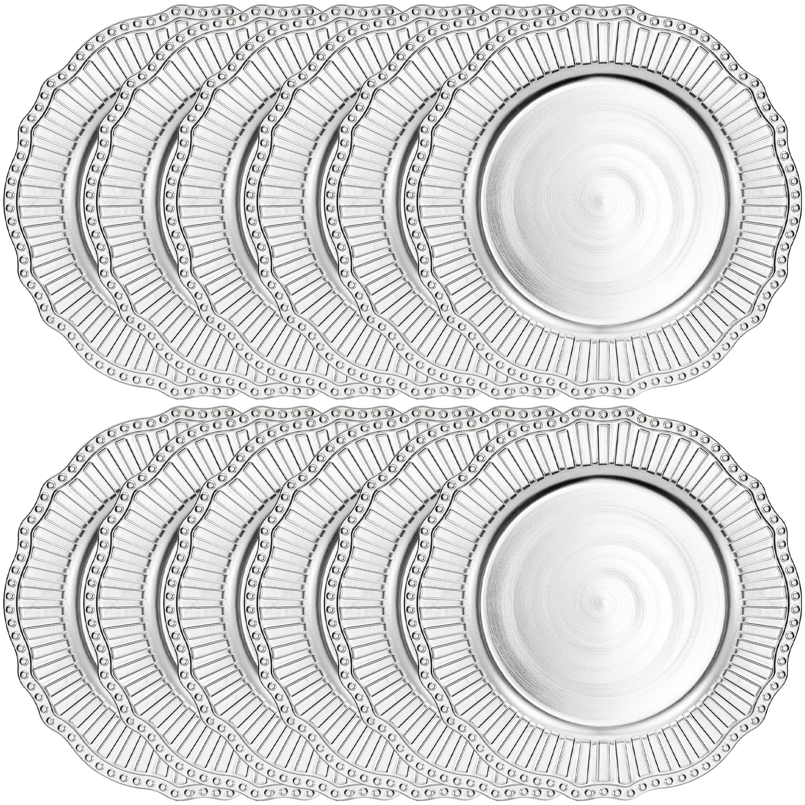 12 Pack Silver Charger Plates 13 Inch - Elegant Plastic Dinner Under Plates with Beaded Rim for Wedding, Party, Christmas - Perfect for Formal Dining, Buffet Serving & Holiday Decor