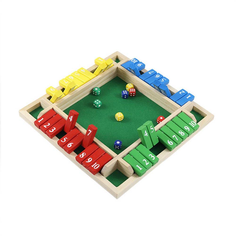 4-Way Shut The Box Dice Board Game for Kids & Adults - 2-4 Player Wooden Tabletop Strategy Game with 8 Dice | Classic Pub & Family Game Night Entertainment for Parties, Travel & Indoor Fun