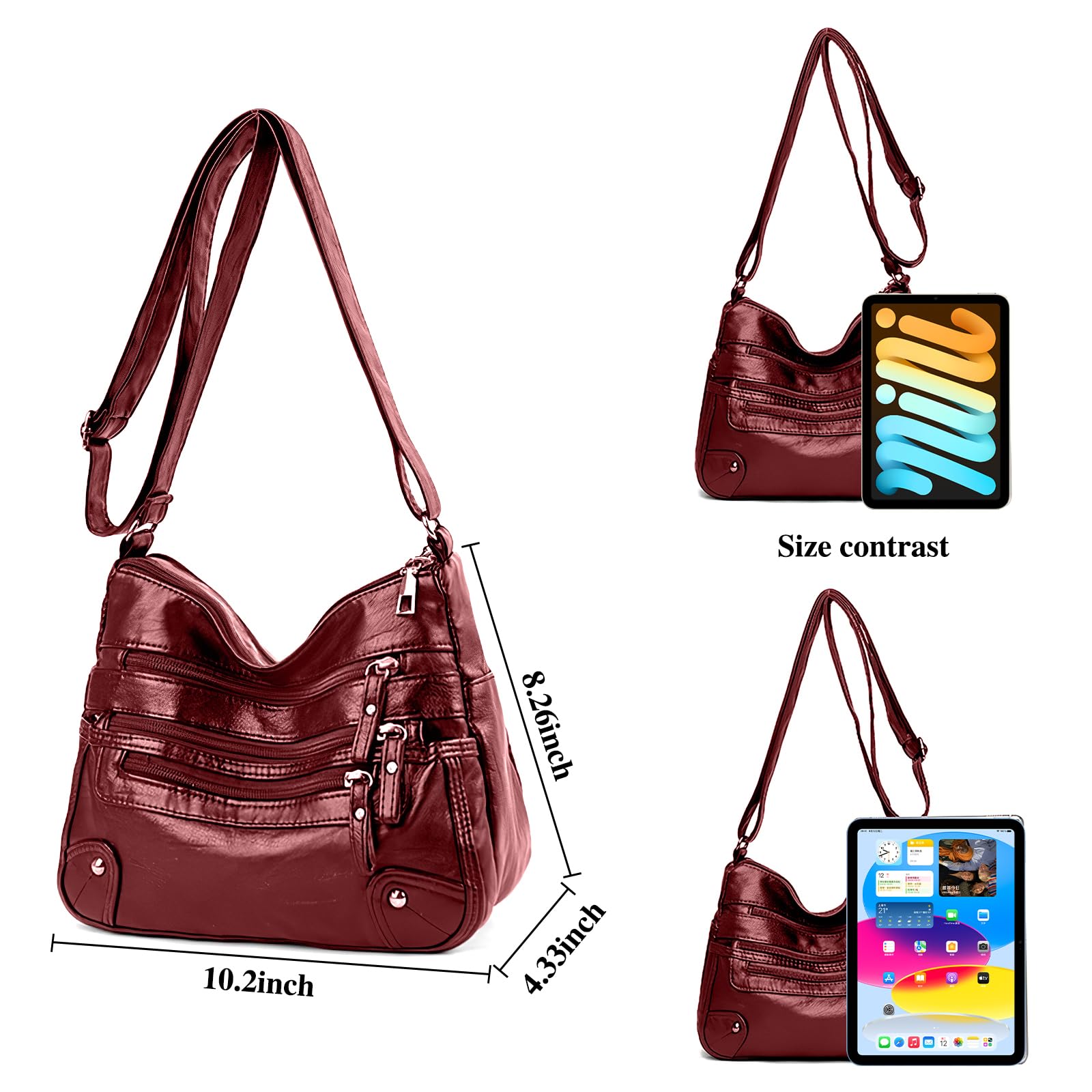 LassZone Women's Soft PU Leather Crossbody Bag with Multiple Pockets - Waterproof Hobo Shoulder Purse, Ladies Satchel Handbag for Travel, Work & Daily Use