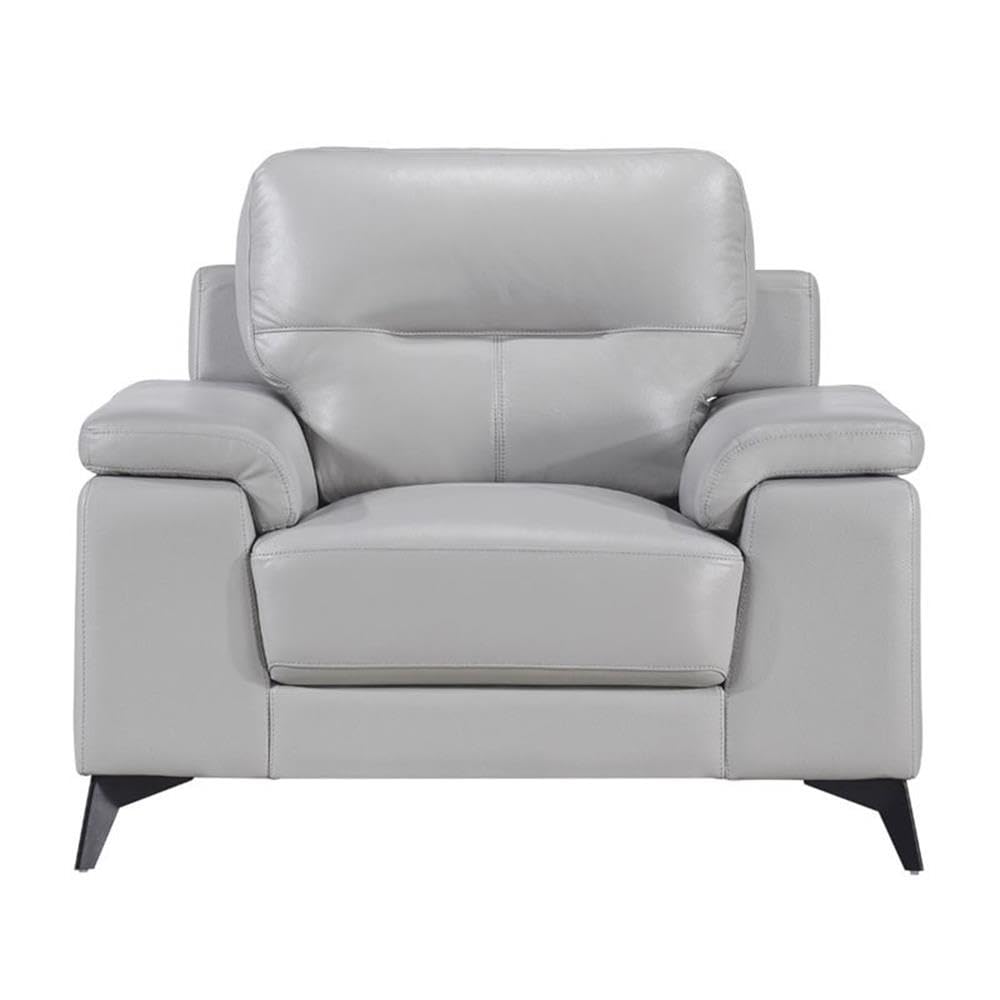 Pemberly Row Leather Match Accent Chair in Silver Gray - Modern Living Room Furniture for Home Office & Lounge Decor