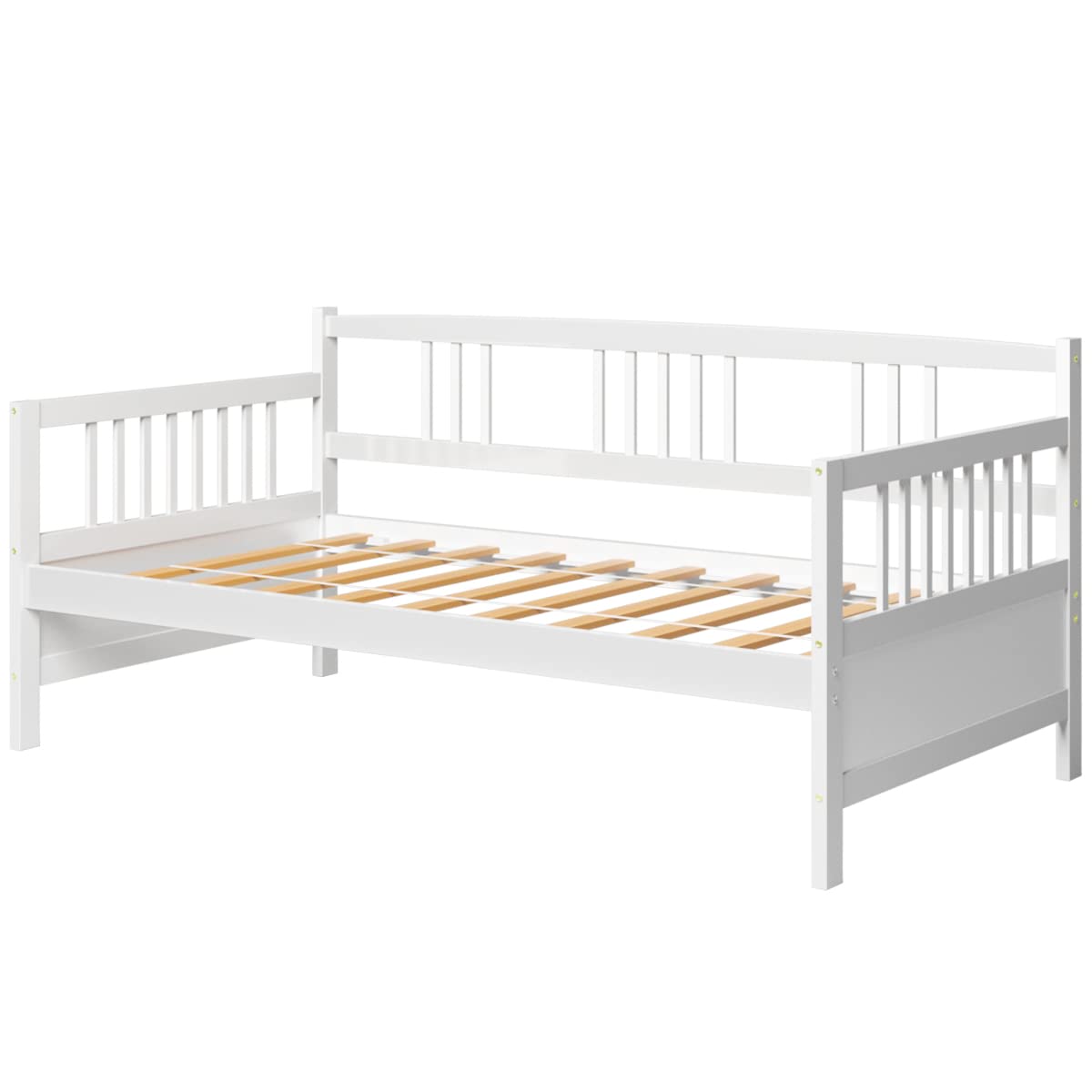 KOTEK Twin Size Wooden Daybed Frame with Rails - Convertible Sofa Bed for Guest Room, Living Room & Bedroom - Sturdy Platform Bed Frame (White) | Perfect for Small Spaces, Sleepovers & Multi-Functional Furniture Needs