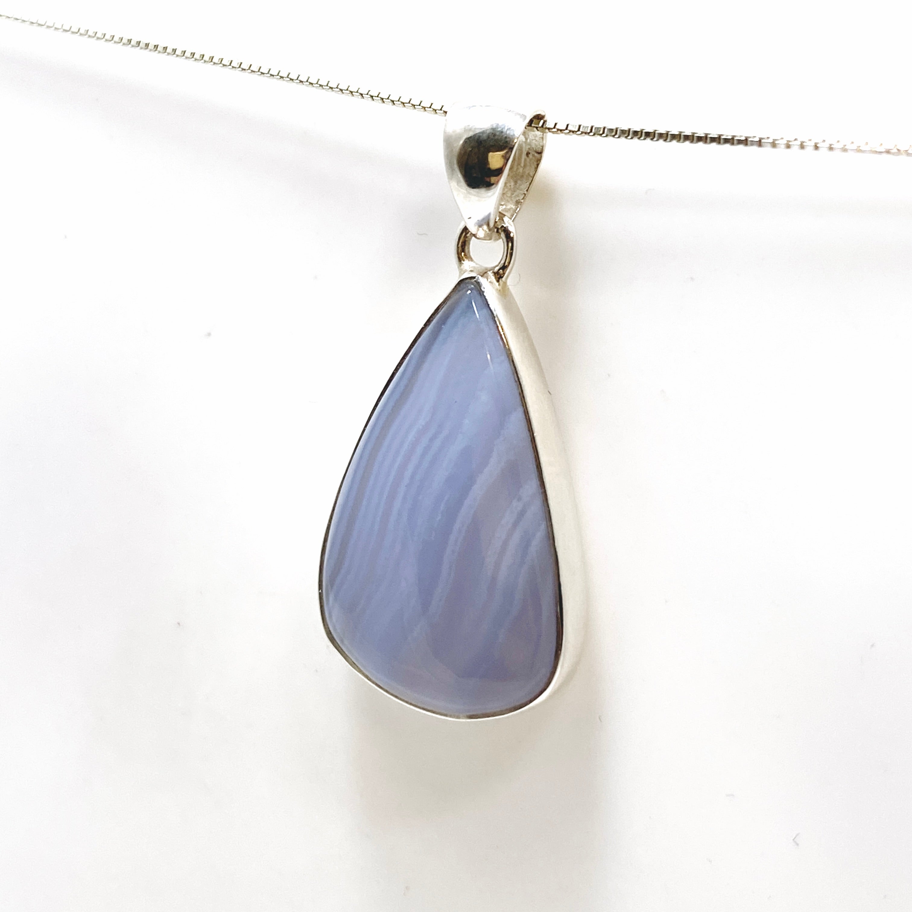 Blue Lace Agate Teardrop Cabochon Pendant KPGJ4828 - Natural Stone Jewelry for Women, Healing Crystal Necklace - Perfect for Meditation, Yoga & Spiritual Gifts