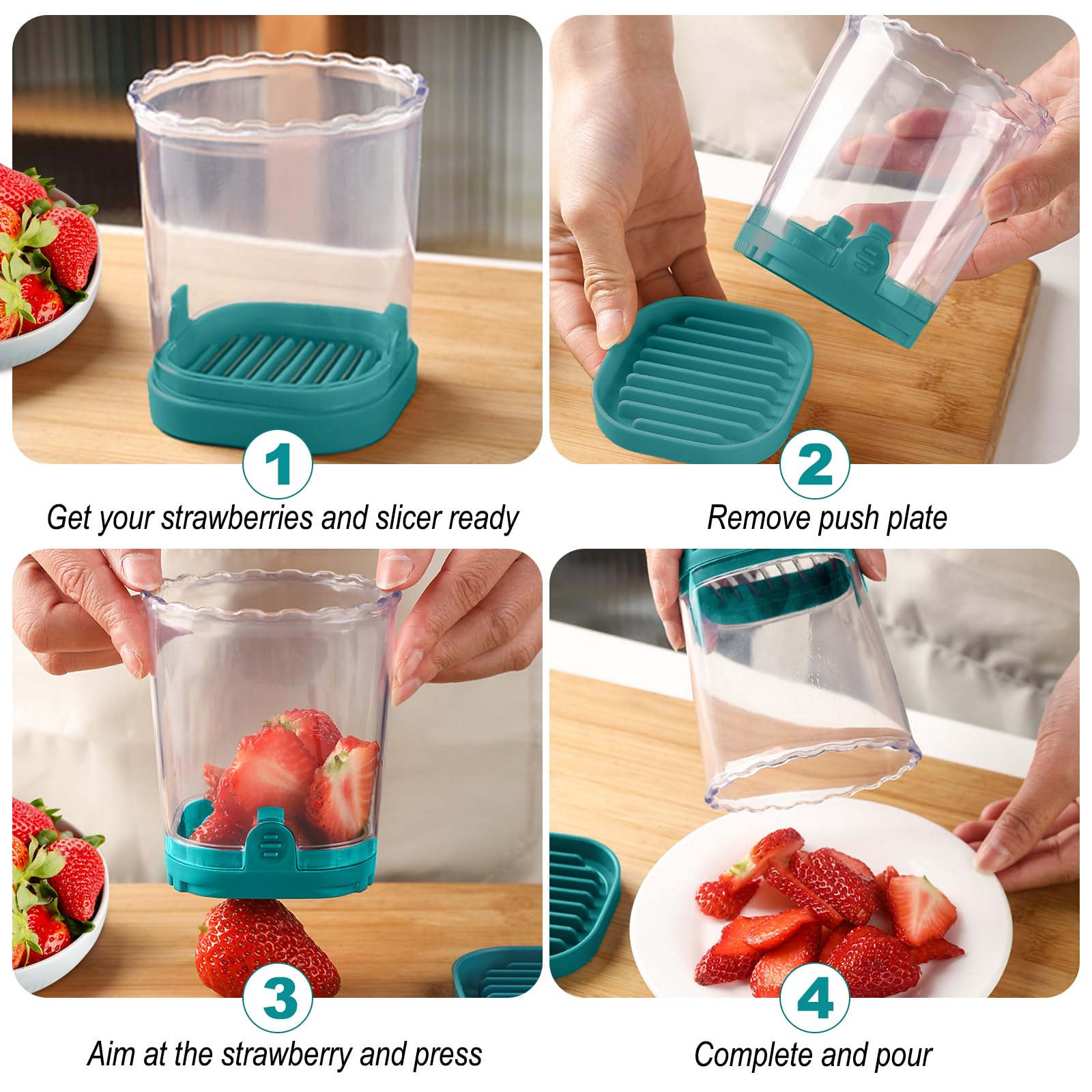 Strawberry Slicer Cup - Multi-Purpose Fruit & Vegetable Cutter for Strawberries, Eggs, Bananas, Mushrooms, Cucumbers, Kiwi - Kitchen Gadget Tool (Dark Teal) - Perfect for Fruit Salads, Smoothie Bowls & Meal Prep