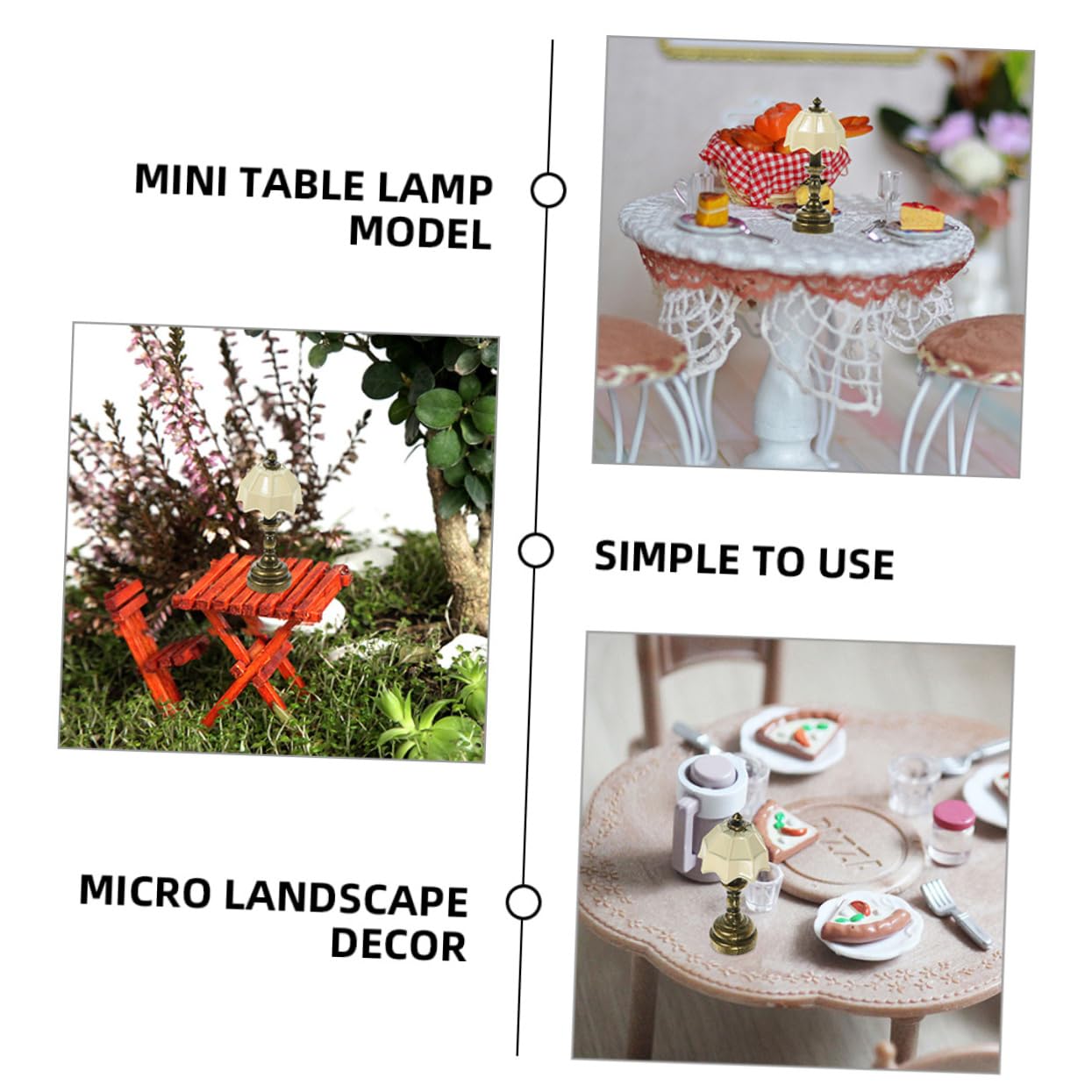 Vintage Miniature Desk Lamp Set of 3 - Mini Dollhouse Lighting for DIY Scenes, Fairy Gardens & Model Displays