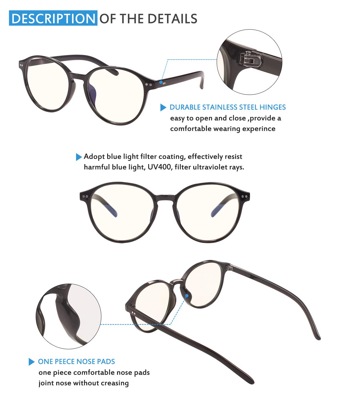 Blue Light Blocking Glasses for Women & Men - Anti Eyestrain, UV Glare Protection - Computer, Reading, Gaming & Phone Use - Perfect for Office, Study & Screen Time