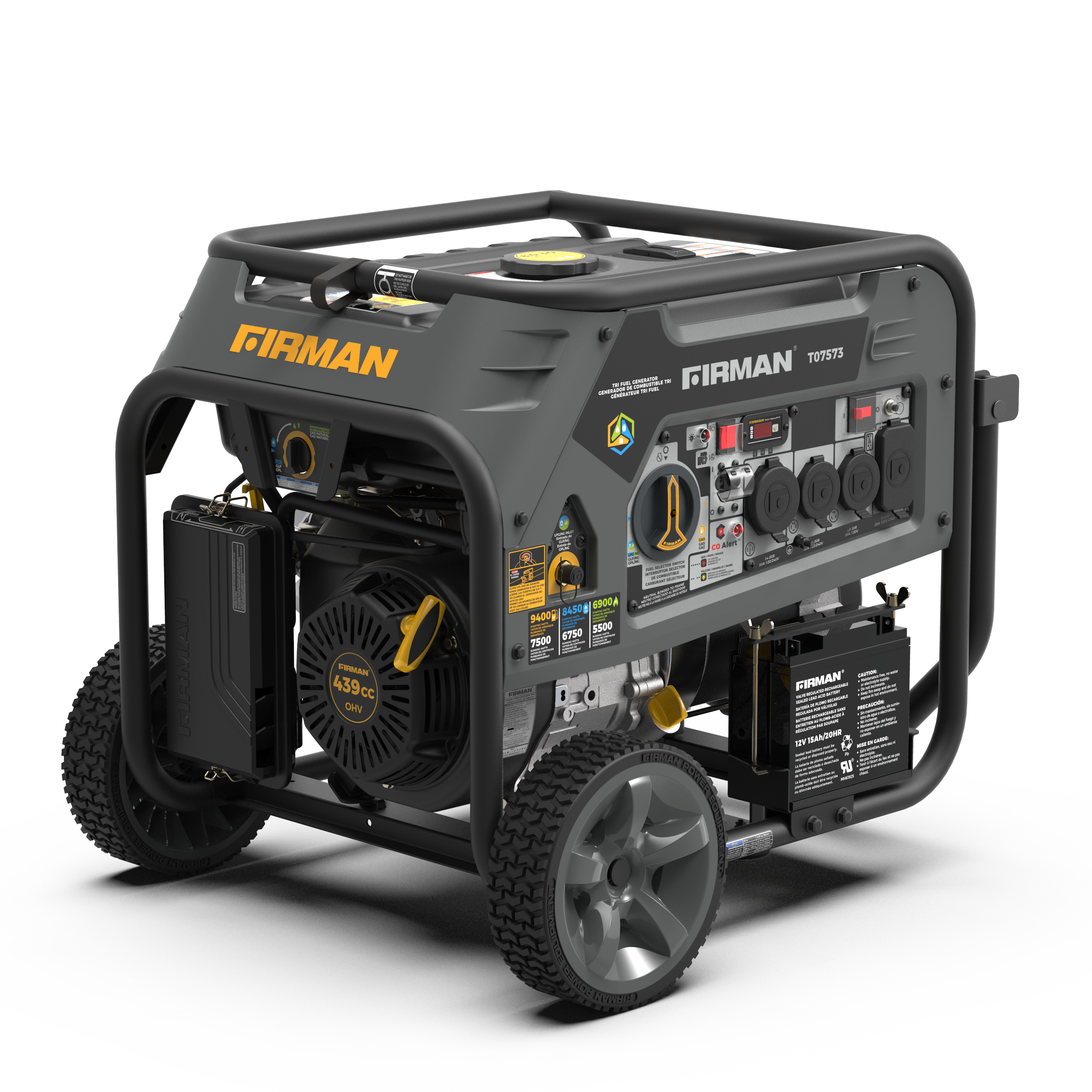 Refurbished 9400W Tri-Fuel Portable Generator with Electric Start - 120/240V Output & CO Alert - Perfect for Home Backup Power, Camping, and Outdoor Events