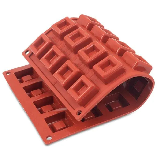 Non-Stick Orange Mini Square Savarin Mold - Set of 28 Baking Forms for Perfect Cakes, Tarts & Desserts | Ideal for Home Bakers & Professional Chefs