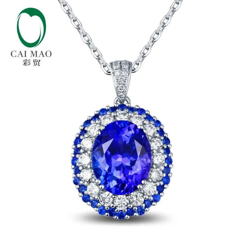 18K White Gold Oval Tanzanite & Diamond Pendant - 8x10mm 3.19ct Natural Tanzanite with Sapphire Accents - Perfect for Engagement, Anniversary & Special Occasion Gifts