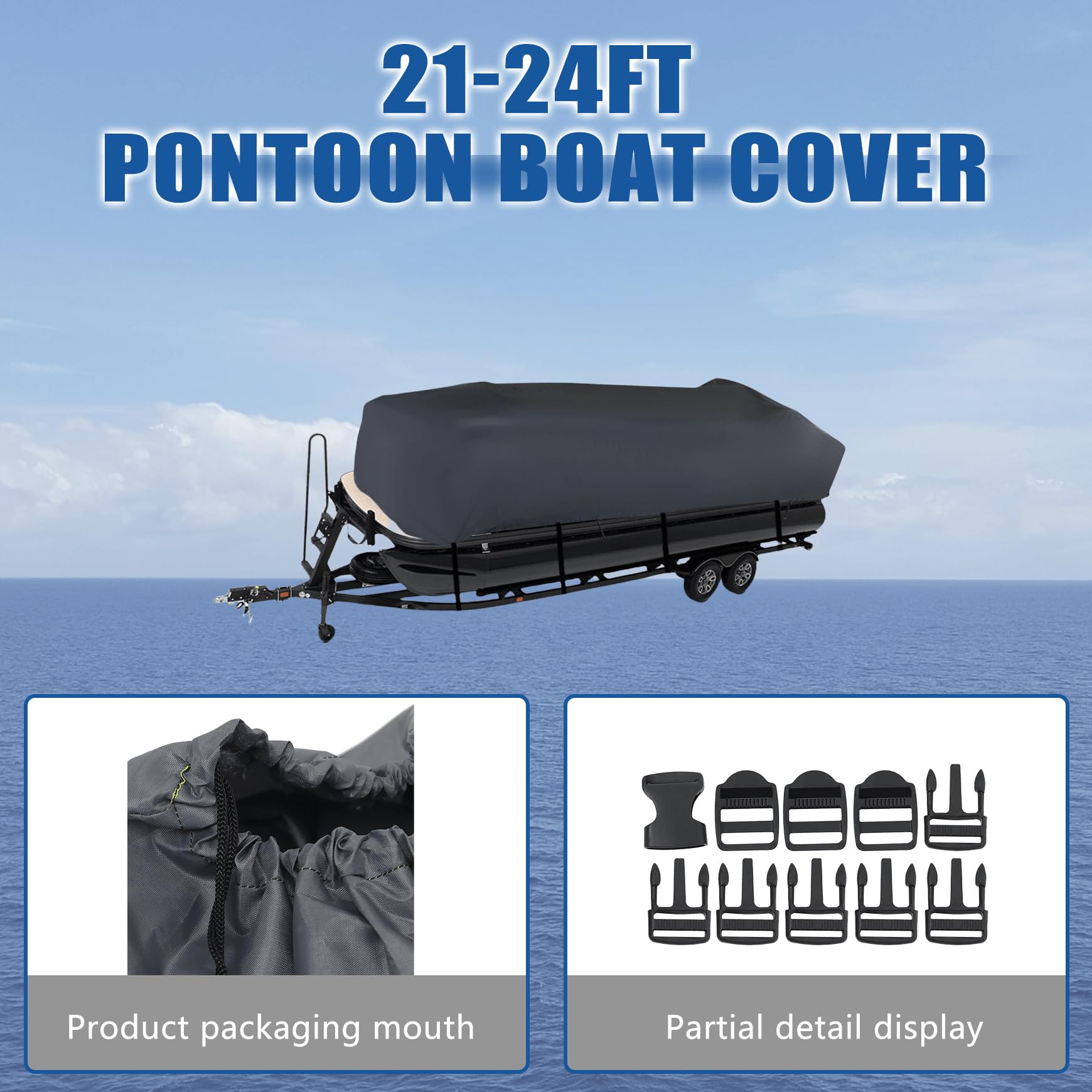 Silscvtt 21-24Ft Heavy Duty Waterproof Pontoon Boat Cover - Replacement for Deck Boat & Runabout - UV Resistant & Trailerable - Gray - Perfect for Outdoor Storage & Travel Protection