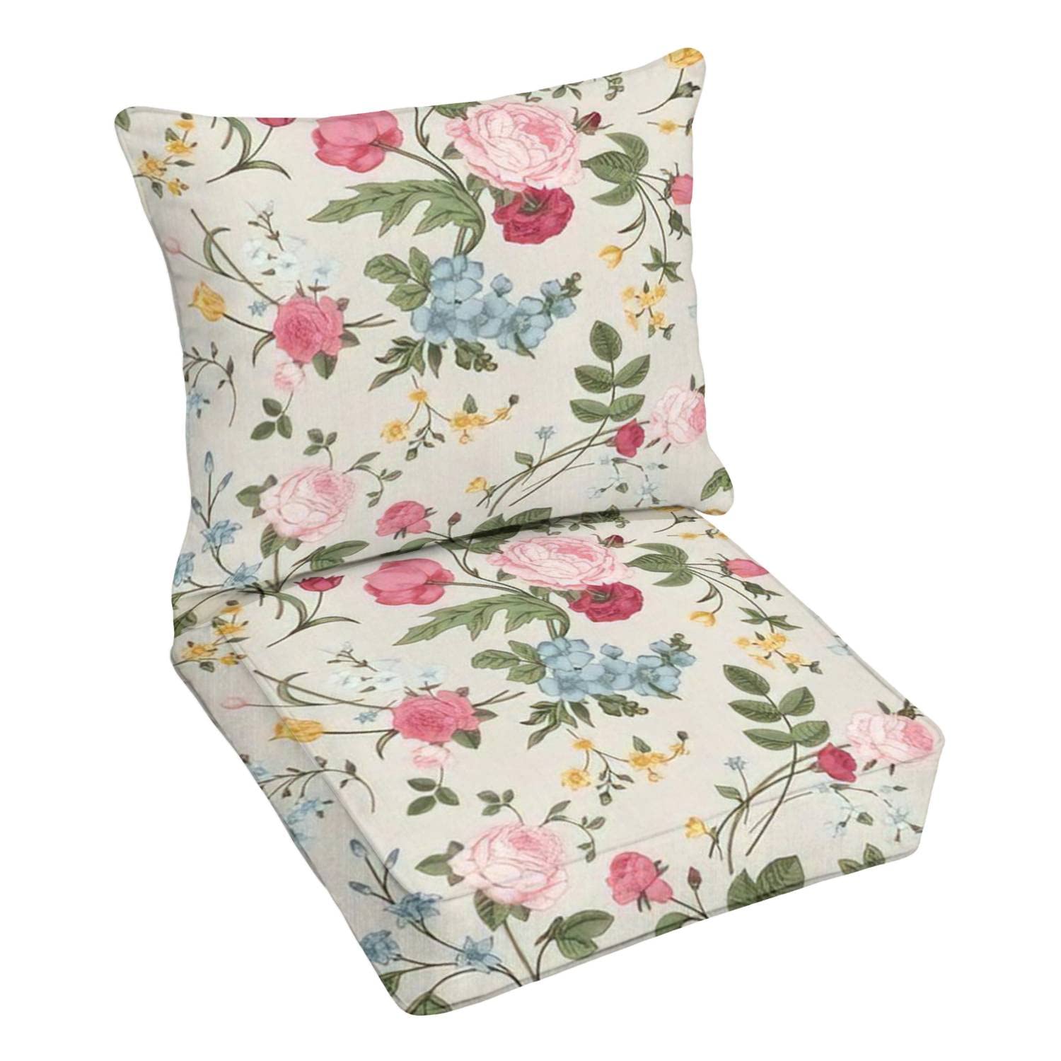 Outdoor Deep Seating Cushion Set - Victorian Floral Pattern on Gray Pink Background - Premium Replacement Cushions for Patio Lounge Chairs | Waterproof & Comfortable for Backyard, Garden, and Poolside Relaxation