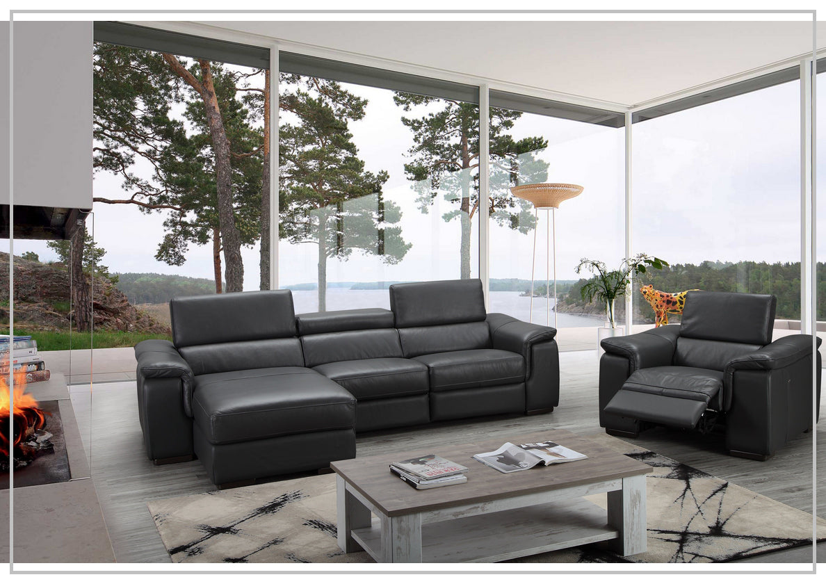 Gio Italia Allegra L-Shaped Leather Recliner Sectional Sofa - Modern Genuine Leather Reclining Couch for Living Room, Home Theater & Family Gatherings