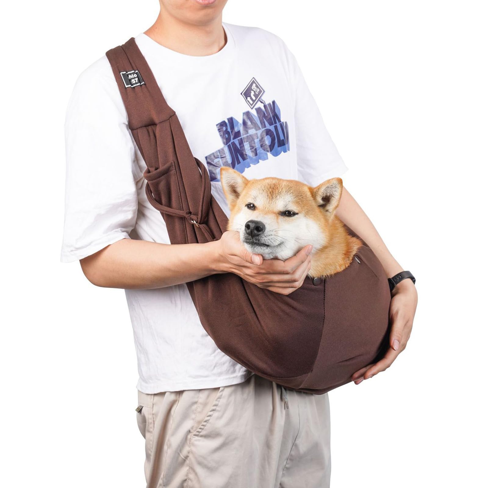 Reversible Hands-Free Dog Carrier Sling - Adjustable Pet Carrier for Small Dogs & Cats with Safety Harness & Storage Pocket - Comfortable Travel Bag for Outdoors, Shopping & Vet Visits (Brown)