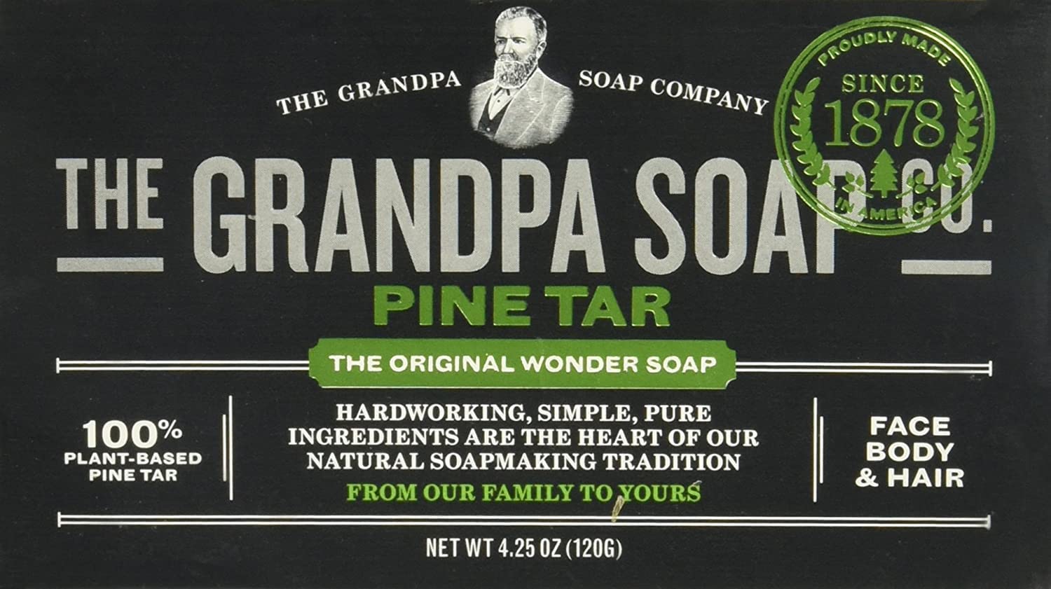 Grandpa's Soap Pine Tar Soap 4.25 oz (Pack of 4) - All-Natural Skin Care for Eczema, Psoriasis & Dry Skin Relief - Perfect for Camping, Hiking & Outdoor Activities