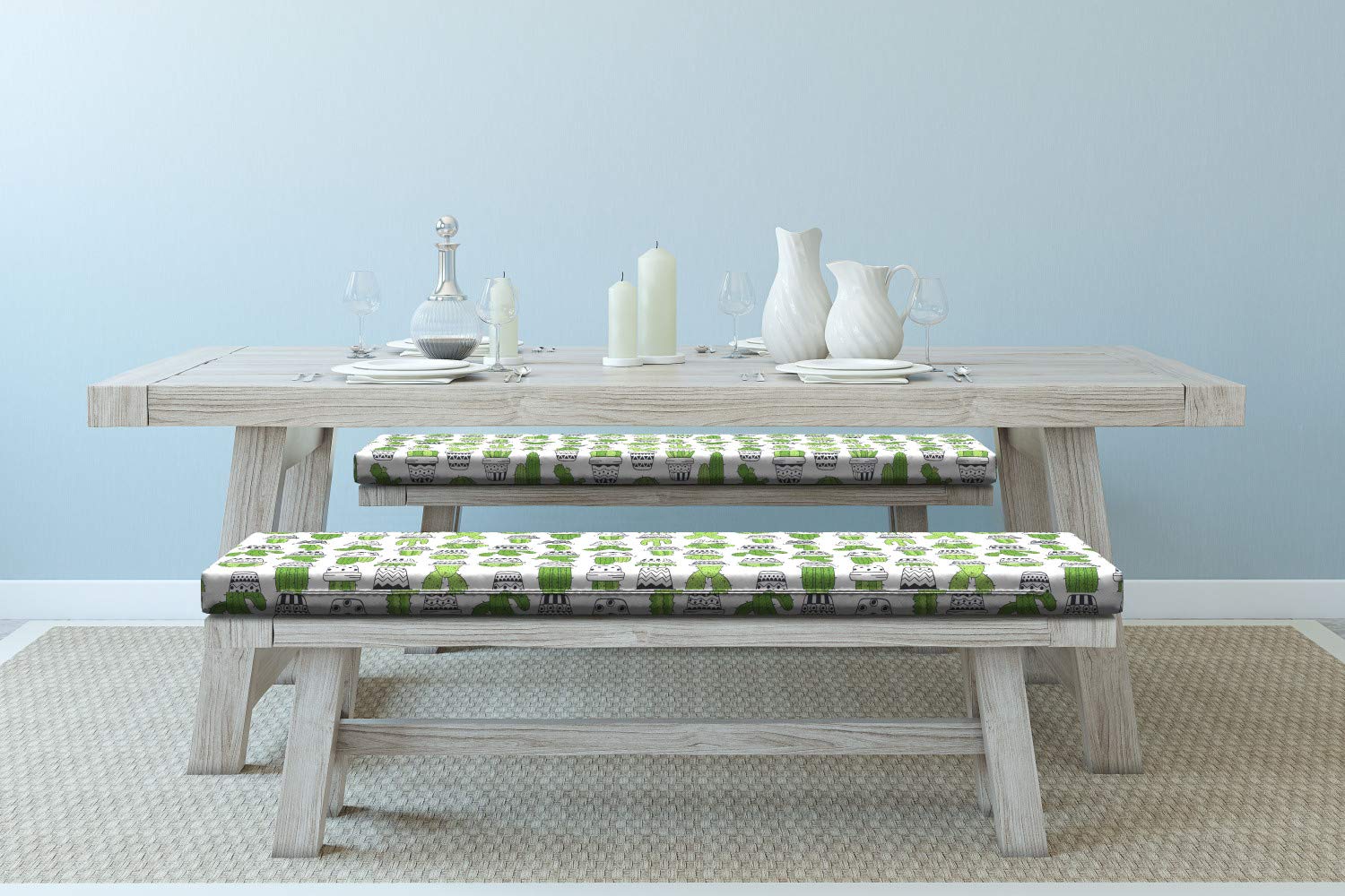 Ambesonne Cactus Bench Cushion Set of 2 - Succulent Spiky Cacti Doodle Patterned Outdoor Seat Cushions, 45