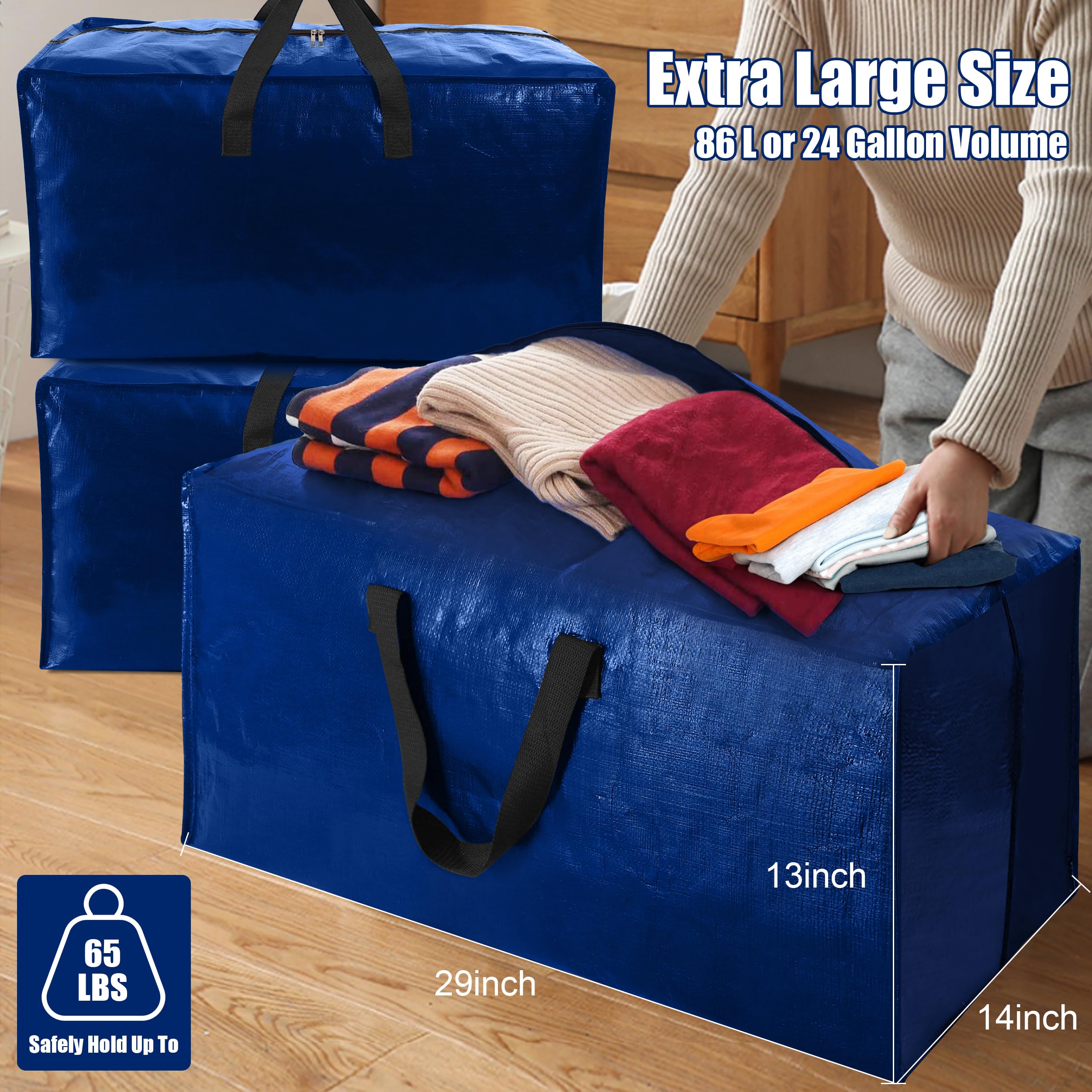 8 Pack Heavy Duty Extra Large Moving Bags with Backpack Straps - Durable Storage Totes with Strong Handles & Zippers for Space Saving, Foldable Alternative to Moving Boxes (Blue) - Perfect for Home Organization, Moving, Storage & Travel