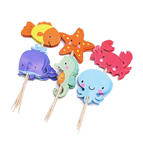 NUOBESTY 24-Pack Ocean Animal Cupcake Toppers - Cute Sea Creature Cupcake Picks for Baby Shower, Birthday Party, Wedding Dessert Decorations - Perfect for Beach Theme, Under the Sea Party, and Nautical Decor