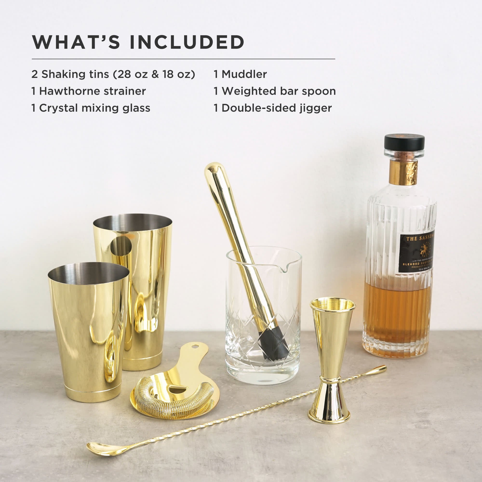 7-Piece Belmont Barware Set - Cocktail Shaker, Jigger, Strainer & More - Perfect for Home Bars, Parties & Mixology Enthusiasts