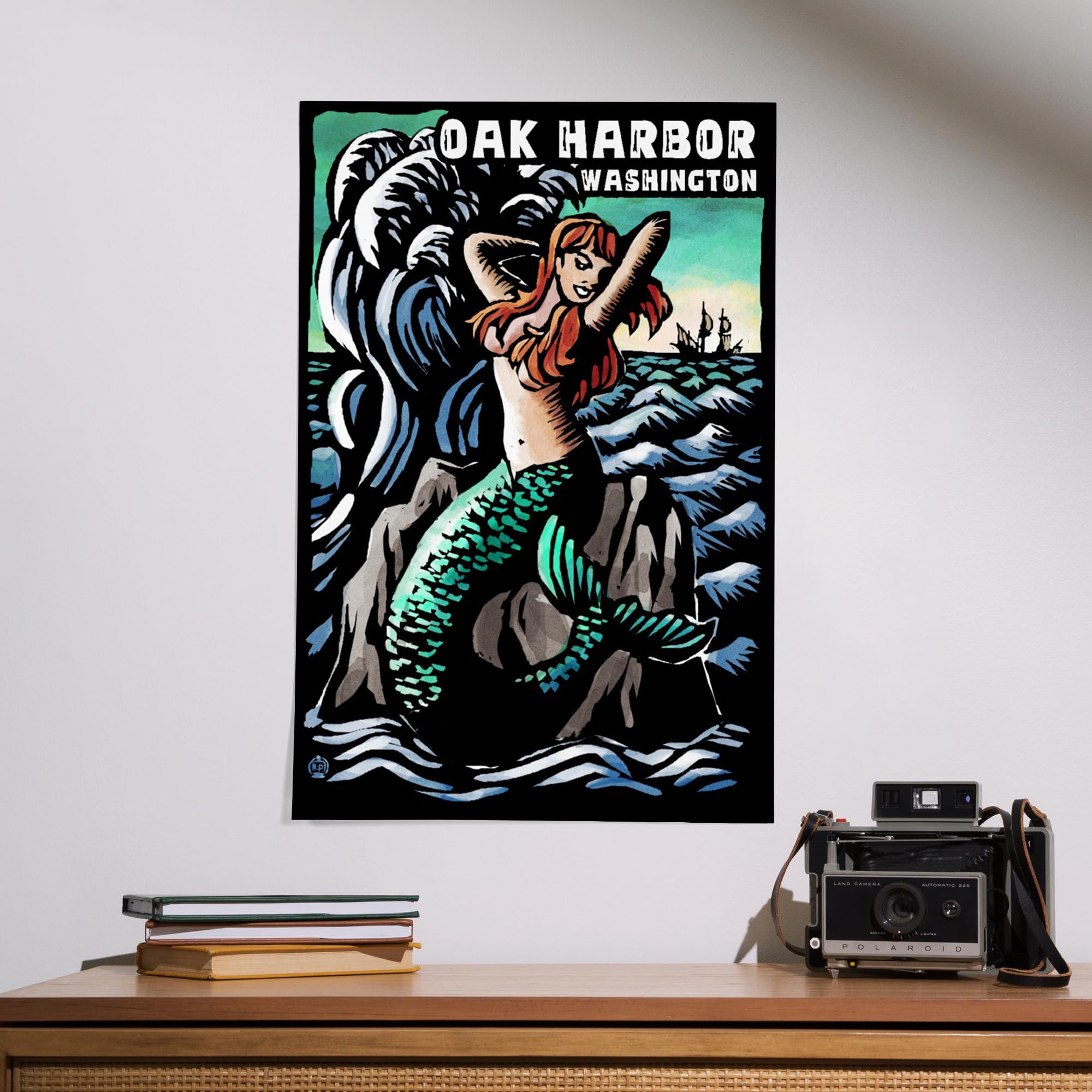 Lantern Press 16x24 Inch Giclee Art Print - Oak Harbor Washington Mermaid Scratchboard Wall Decor | Coastal Home Decor, Beach House Art, Unique Gift Idea