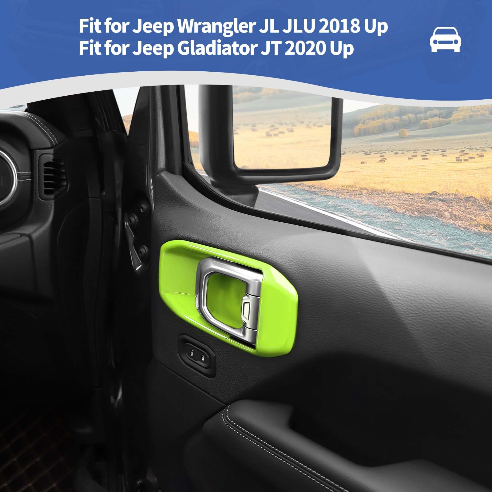 RT-TCZ Jeep JL Inner Door Handle Bowl Cover Trim - Compatible with Jeep Wrangler JL/JLU & Gladiator JT (2018-2024) - Green Interior Accessories (4-Piece Set) - Premium Protection & Style Upgrade for Off-Road Adventures