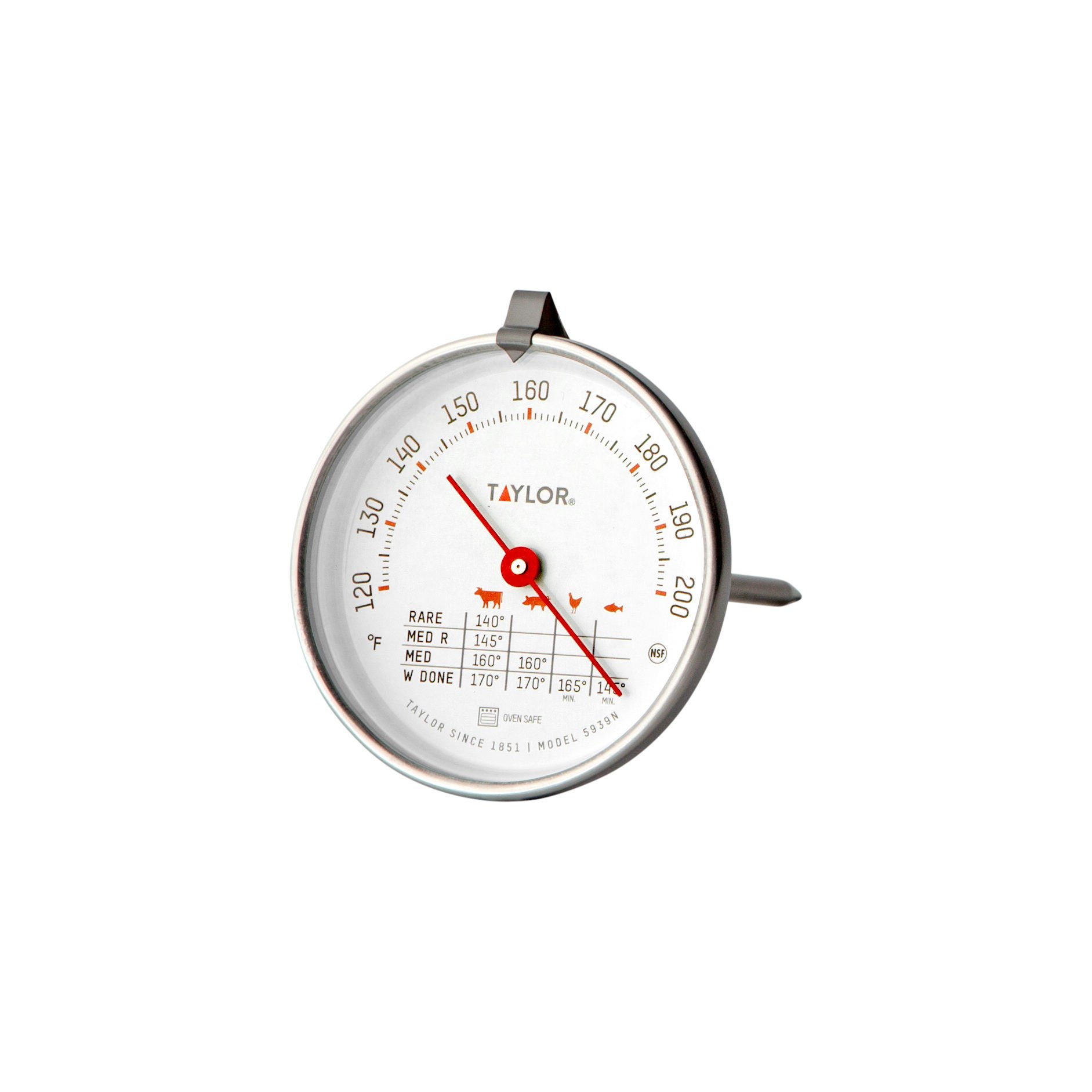 Taylor Stainless Steel Meat Thermometer - 3 Inch Analog Dial, Oven Safe, Leave-in for Grilling, BBQ, Roasting & Baking - Perfect for Kitchen, Cooking, and Food Temperature Monitoring