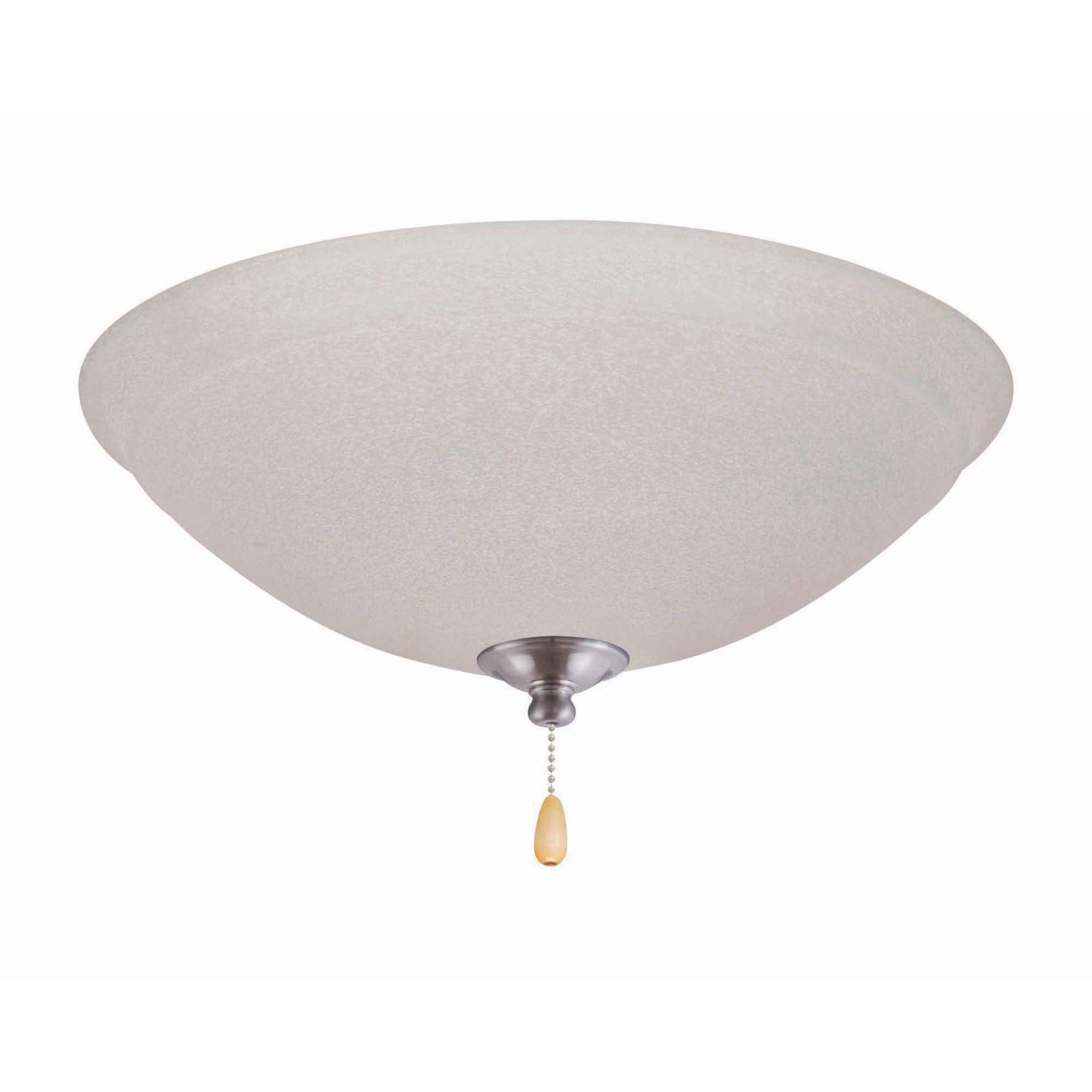 Kathy Ireland HOME Ashton White Mist LED Ceiling Fan Light Fixture with Glass Bowl Shade, Finial & Pull Chain - Wet Rated, Includes 3 Dimmable A16 Bulbs in Brushed Steel Finish | Perfect for Bedroom, Living Room & Outdoor Covered Patios
