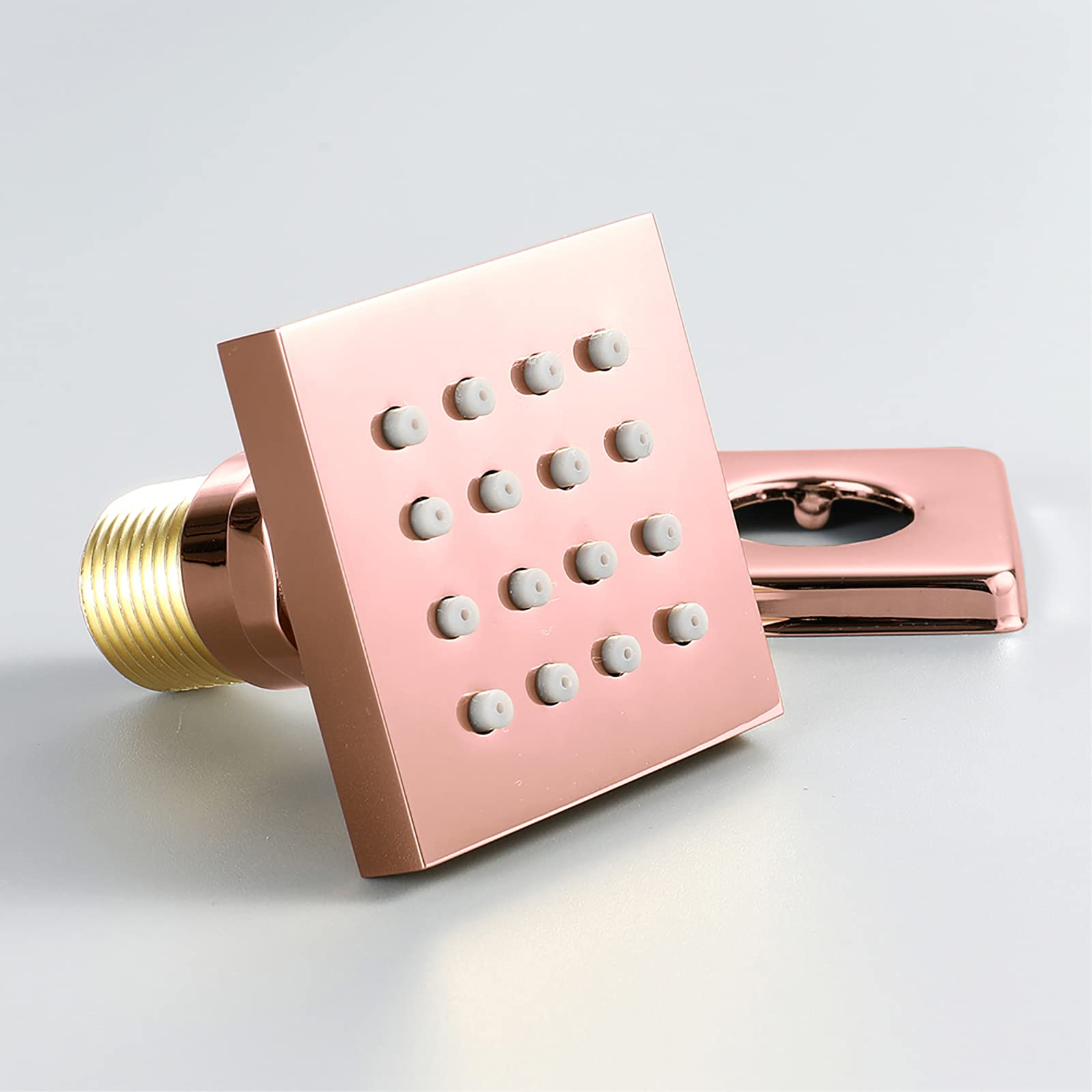 Premium Rose Gold Square Shower Body Spray Massage Jet - 4 Pack Adjustable Wall Mount Brass Shower Head Sprayer (50x50mm) for Luxurious Spa-Like Bathroom Experience
