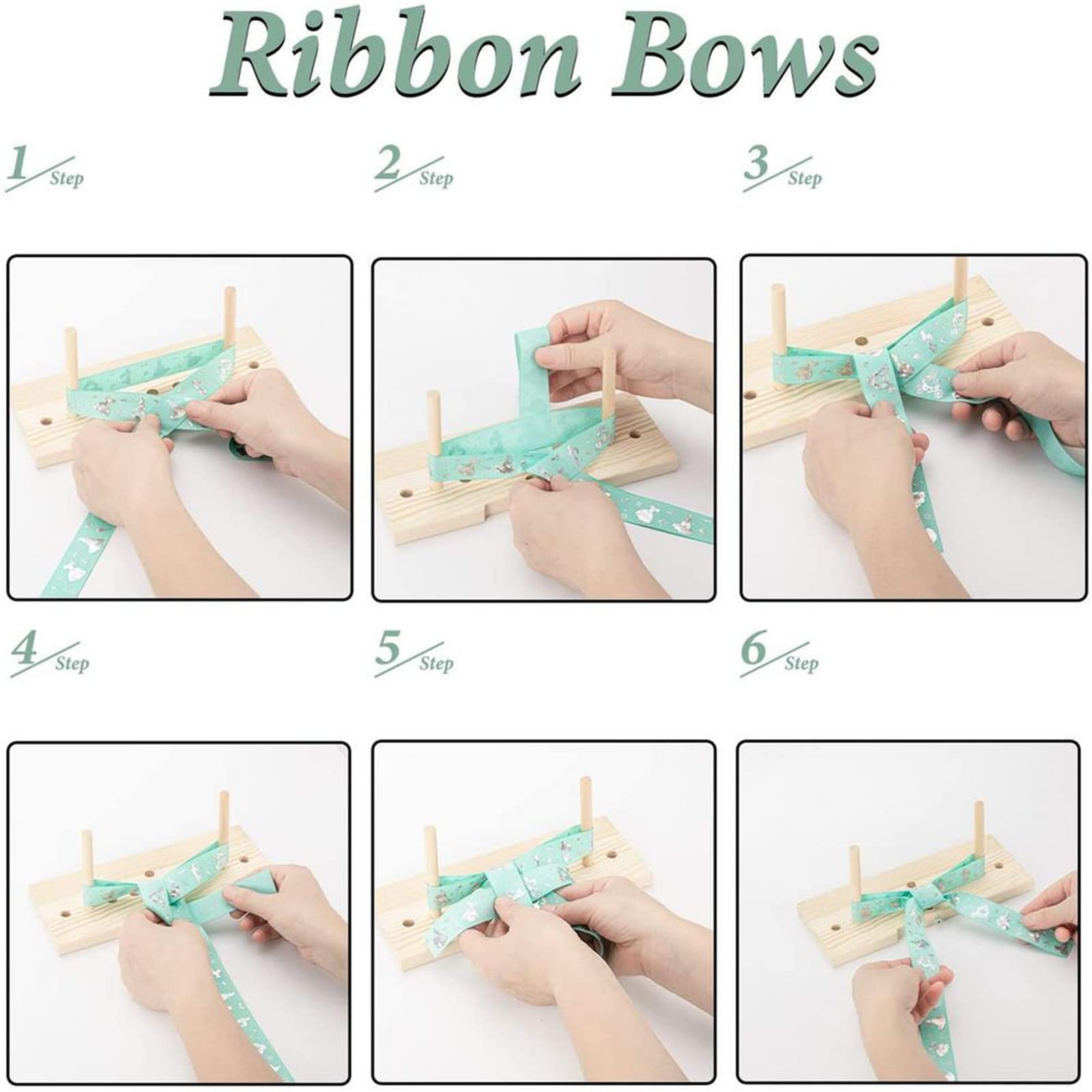 ASkinds Double-Sided Wooden Ribbon Bow Maker Tool - Perfect for Christmas Bows, Gift Wrapping, Party Decorations, Hair Accessories, Corsages & Wreath Making - Includes Step-by-Step Instructions - Ideal for DIY Crafts, Holiday Decor & Handmade Gift Packaging