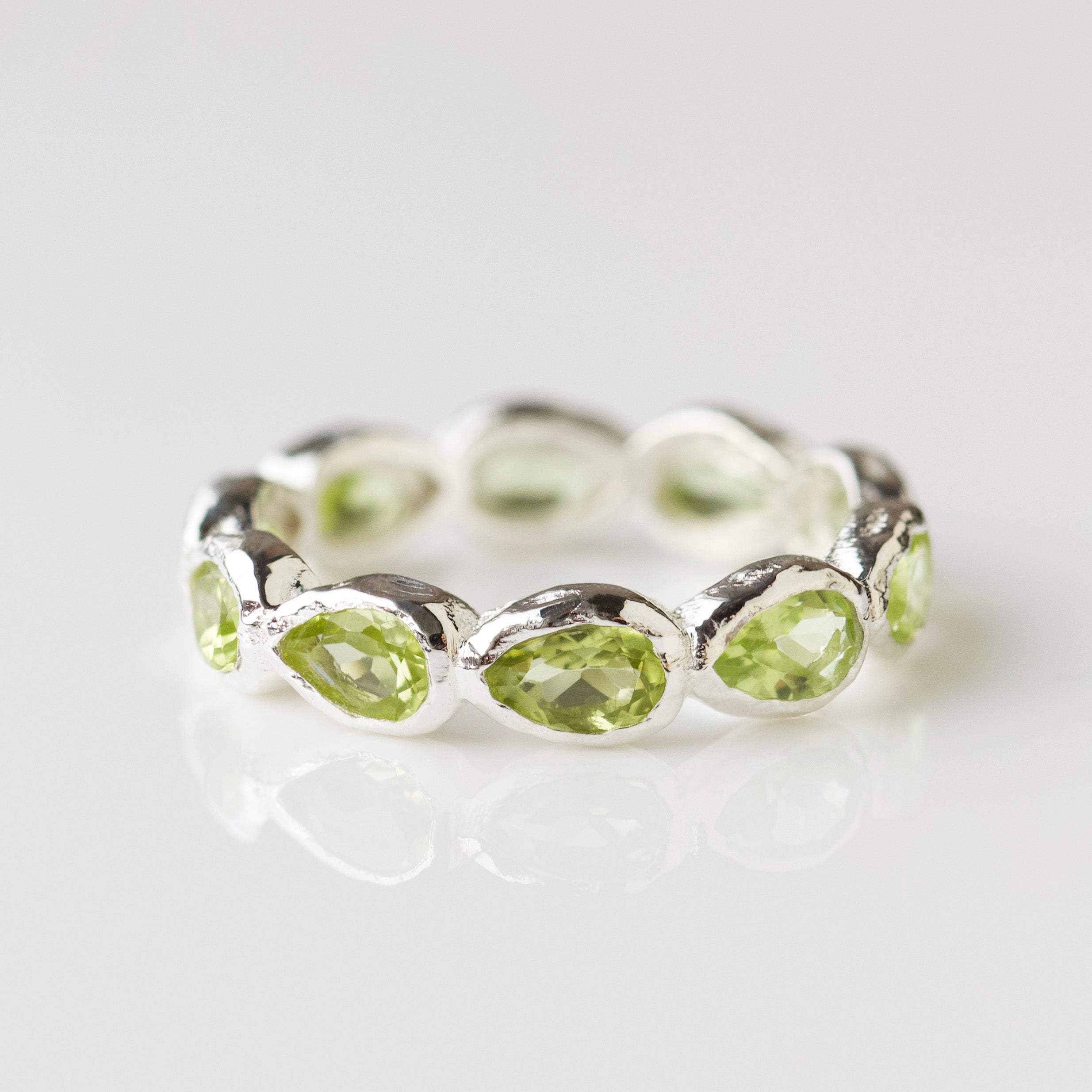 Peridot Pear Eternity Ring for Women - 14K Gold Dainty Stackable Wedding Band - Perfect for Anniversary, Engagement & Everyday Elegance