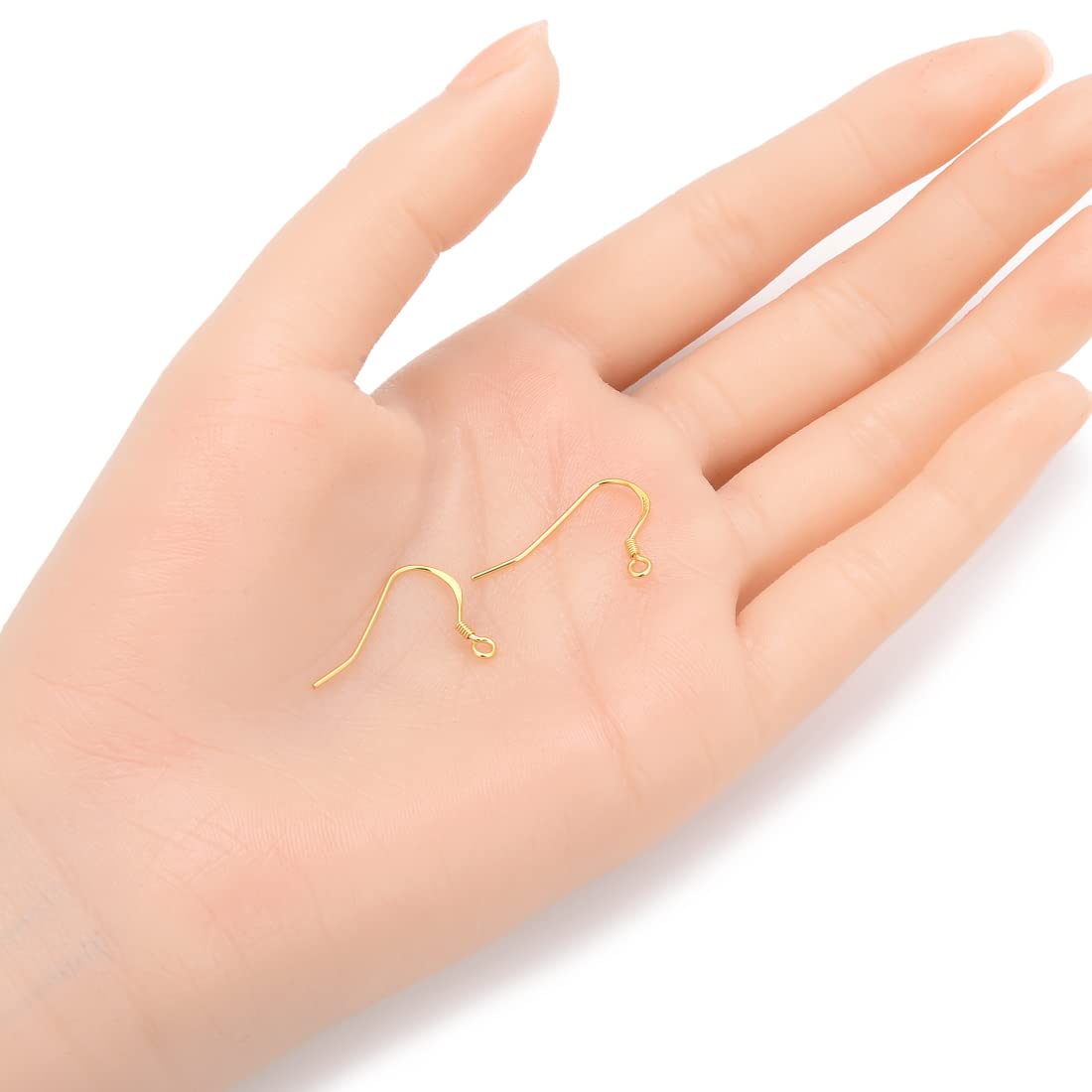Adabele 50pcs Real Yellow Gold Plated Sterling Silver Fish Earring Hooks - 21 Gauge (0.7mm) for DIY Jewelry Making, Fishing Lures, and Handmade Crafts