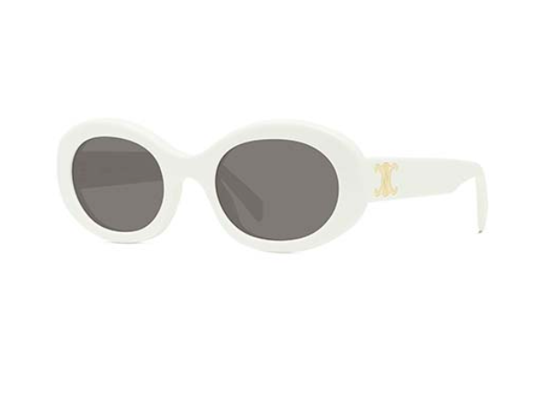 Celine Triomphe CL40194U 25A Shiny Ivory Smoke Organic Oval Women's Sunglasses - Luxury Designer Shades for Women, UV Protection, Fashionable Oval Frame - Perfect for Beach, Driving & Outdoor Activities