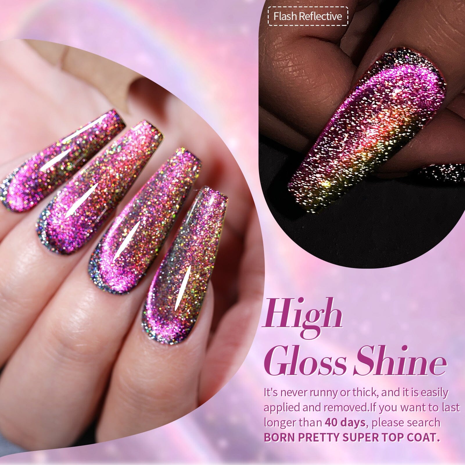 4 Colors 9D Flakies Reflective Cat Eye Magnetic Gel Polish - 5ml Nail Art Kit for Stunning 3D Glitter Manicures at Home or Salon