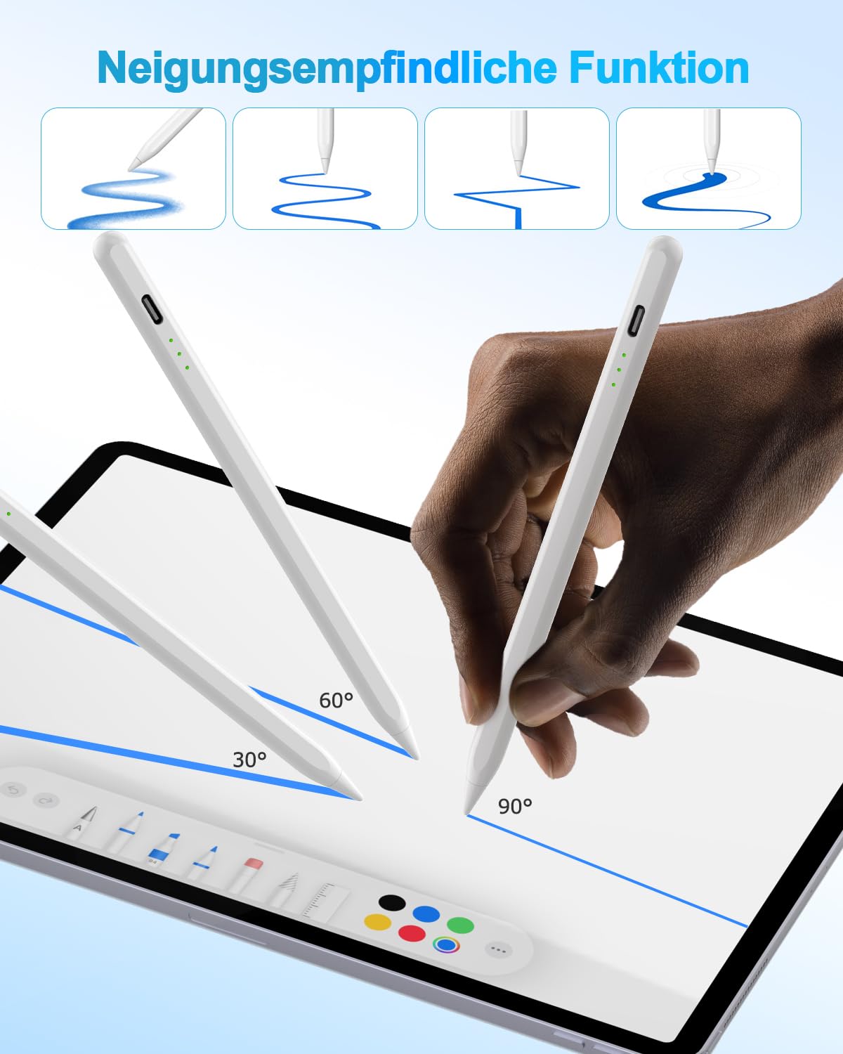 Ciscle Stylus Pen for iPad 2018-2024 - Fast Charging, Tilt Sensitivity, Apple Pencil Compatible with iPad Pro M4, Air M2, Pro 13''/12.9''/11'', iPad 10/9/8/7/6, Mini 6/5, Air 5/4/3 - Perfect for Drawing, Note-Taking & Digital Art