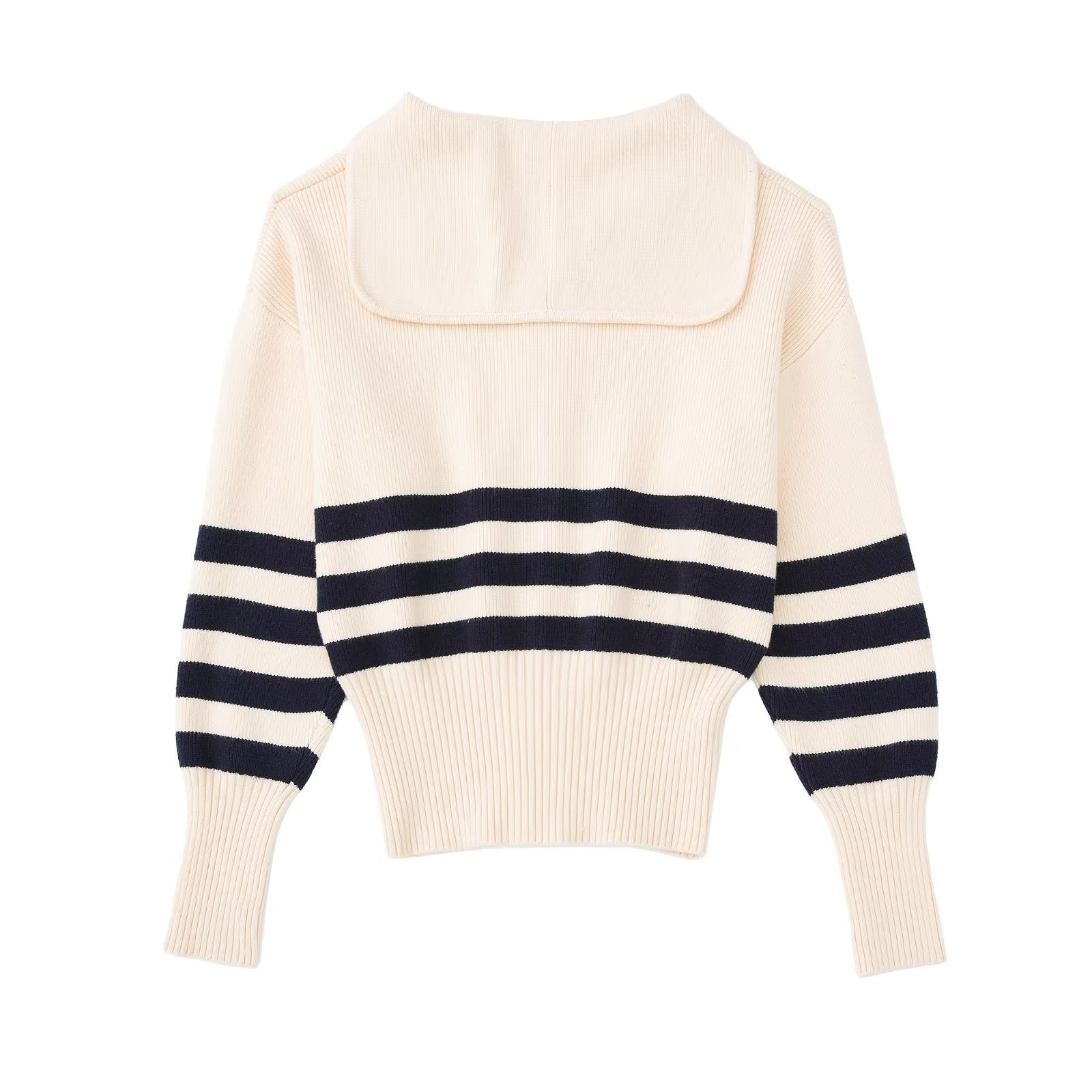 Women's Striped Knitted Jacket with Zipper Lapel - Cozy Autumn Winter Sweater 1483 | Perfect for Casual Outfits, Office Wear & Outdoor Activities