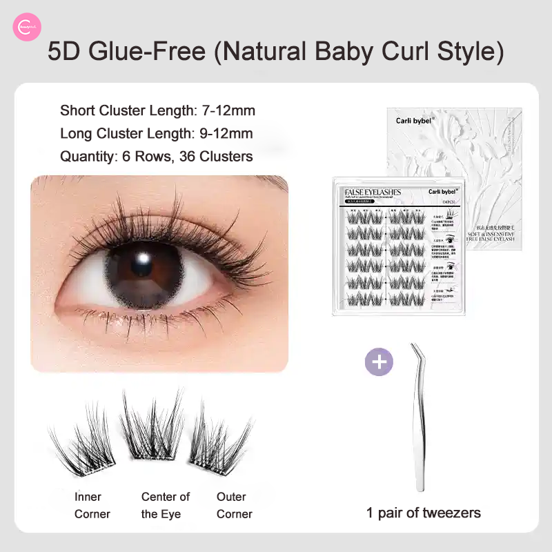 CARLI BYBEL 5D Baby Curl Self-Adhesive False Eyelashes - Natural Wispy Lashes for Everyday Wear & Special Occasions
