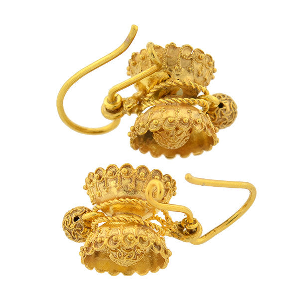 15kt Yellow Gold Victorian Etruscan Style Dangle Earrings - Elegant Antique Inspired Jewelry for Weddings & Special Occasions
