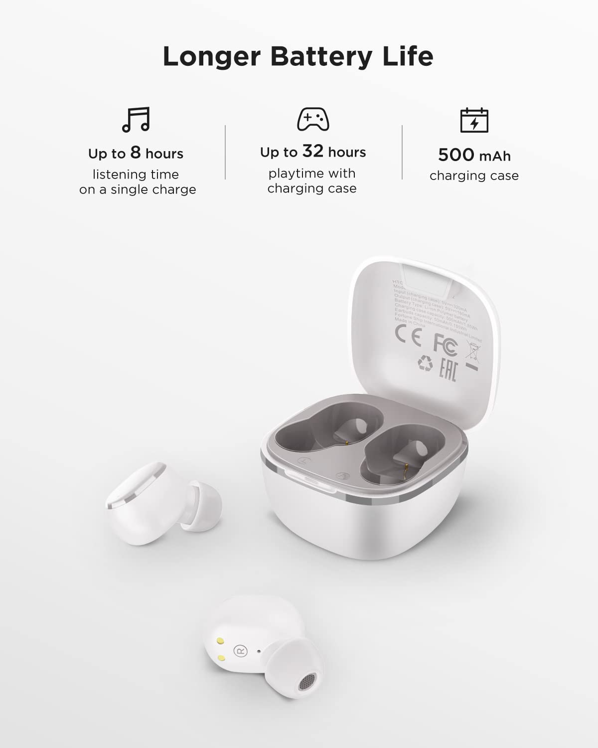 HTC Wireless Headphones Bluetooth 5.1 Earbuds with Built-in Mic, Touch Control & Deep Bass - for Calls, Office Work, Running & Gym (Fast US Shipping 5-7 Days) | Perfect for Commuting, Workouts & Online Meetings