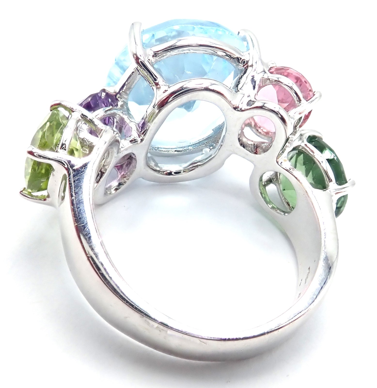 Authentic Asprey Chaos 18k White Gold Ring with Topaz, Tourmaline, Peridot & Amethyst | Luxury Statement Jewelry for Weddings, Anniversaries & Special Occasions