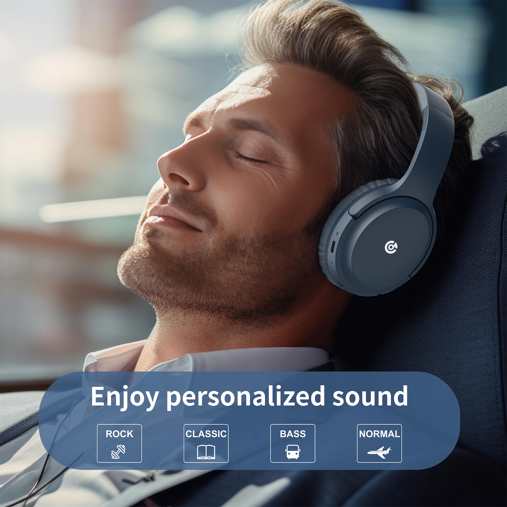 Premium Wireless Bluetooth Headphones - 120H Playtime, Over-Ear with Built-in Mic, Lightweight Foldable Design & Carrying Case - HiFi Stereo Sound for Travel, Work, Gaming & Home Entertainment (Blue)