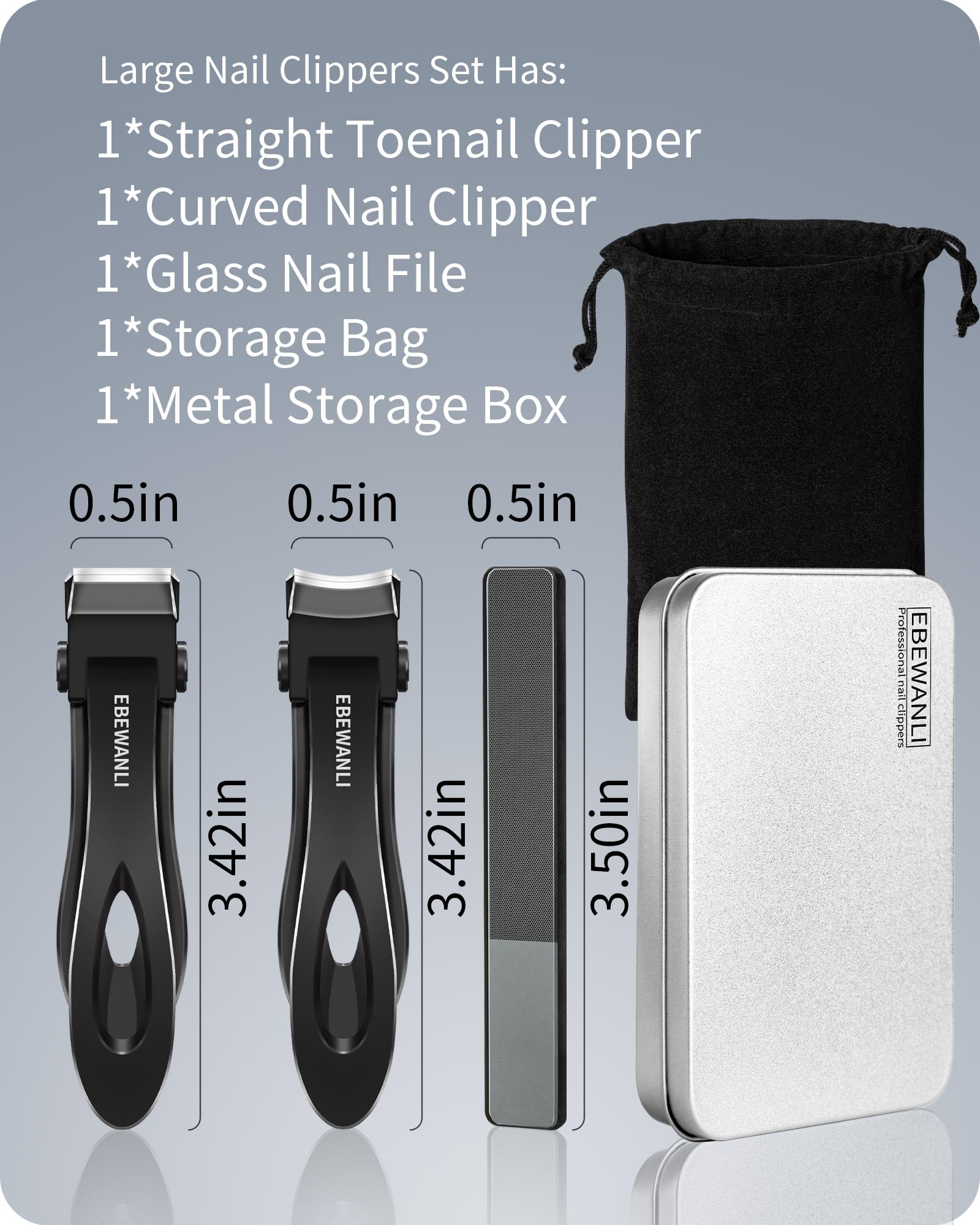 Heavy Duty Toe Nail Clippers for Thick Nails - Wide Jaw Professional Pedicure Clippers Set for Men, Women & Seniors - Straight & Curved Nail Trimmers for Ingrown Toenails - Perfect for Home, Travel & Salon Use