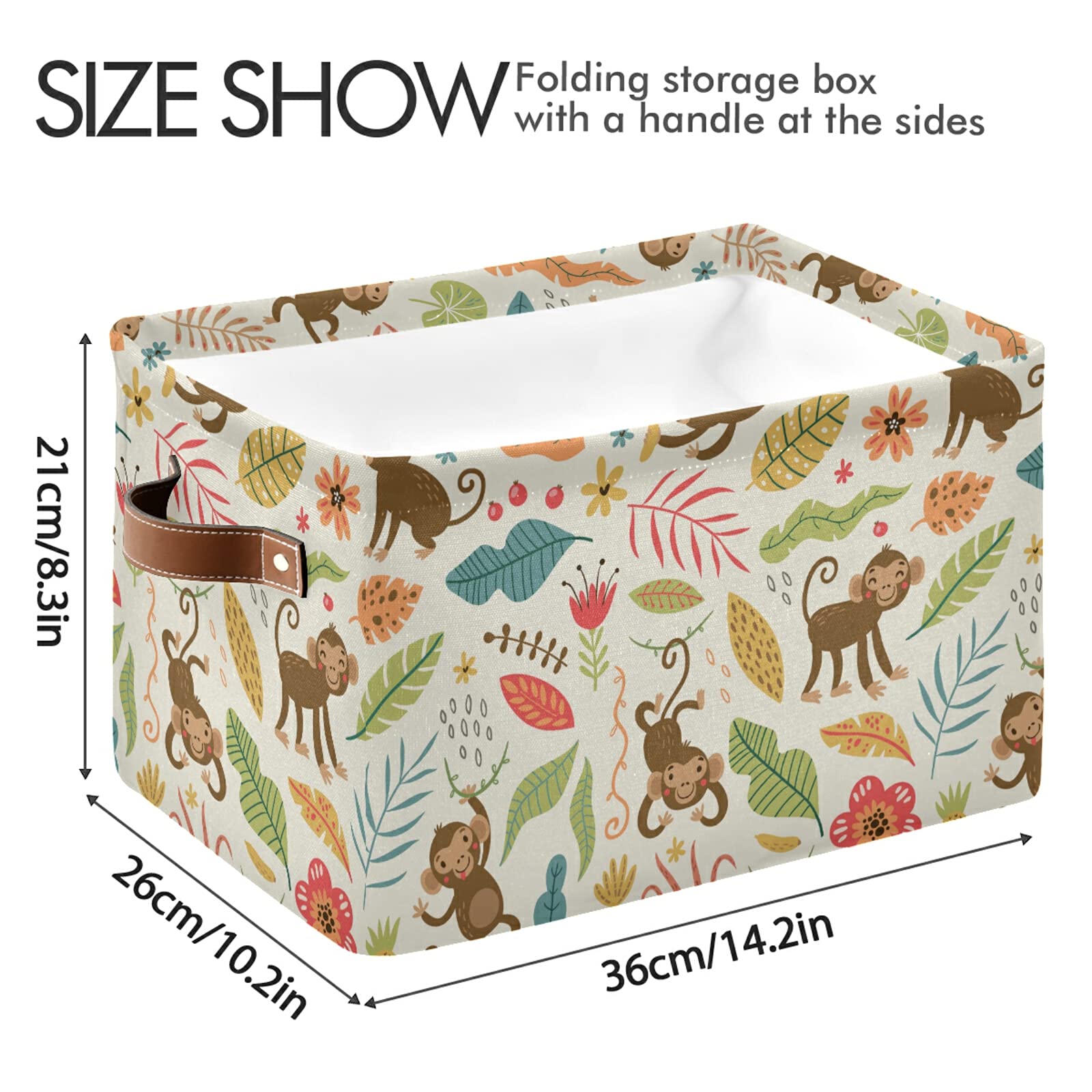 Cute Jungle Monkeys Foldable Storage Bin - Collapsible Fabric Storage Basket with Handles for Toys, Nursery, Closet & Office Organization (2-Pack) | Perfect for Kids' Room, Playroom & Home Storage Solutions