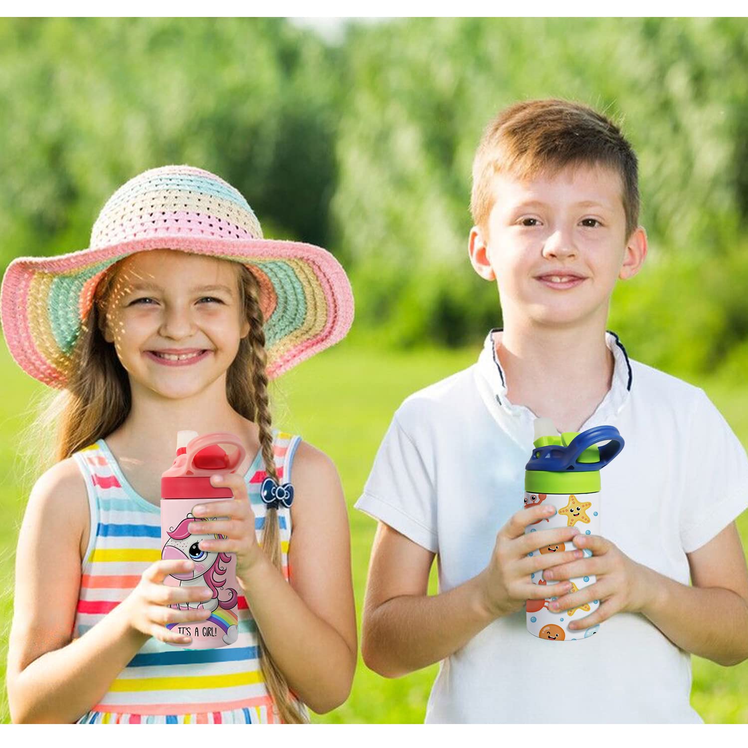 Mocaru 12oz Stainless Steel Insulated Kids Sippy Cup with Leak-Proof Straw Lid & Handle - Sublimation Ready Toddler Water Bottle (4 Pack) - Perfect for Daycare, School, Travel & Outdoor Activities