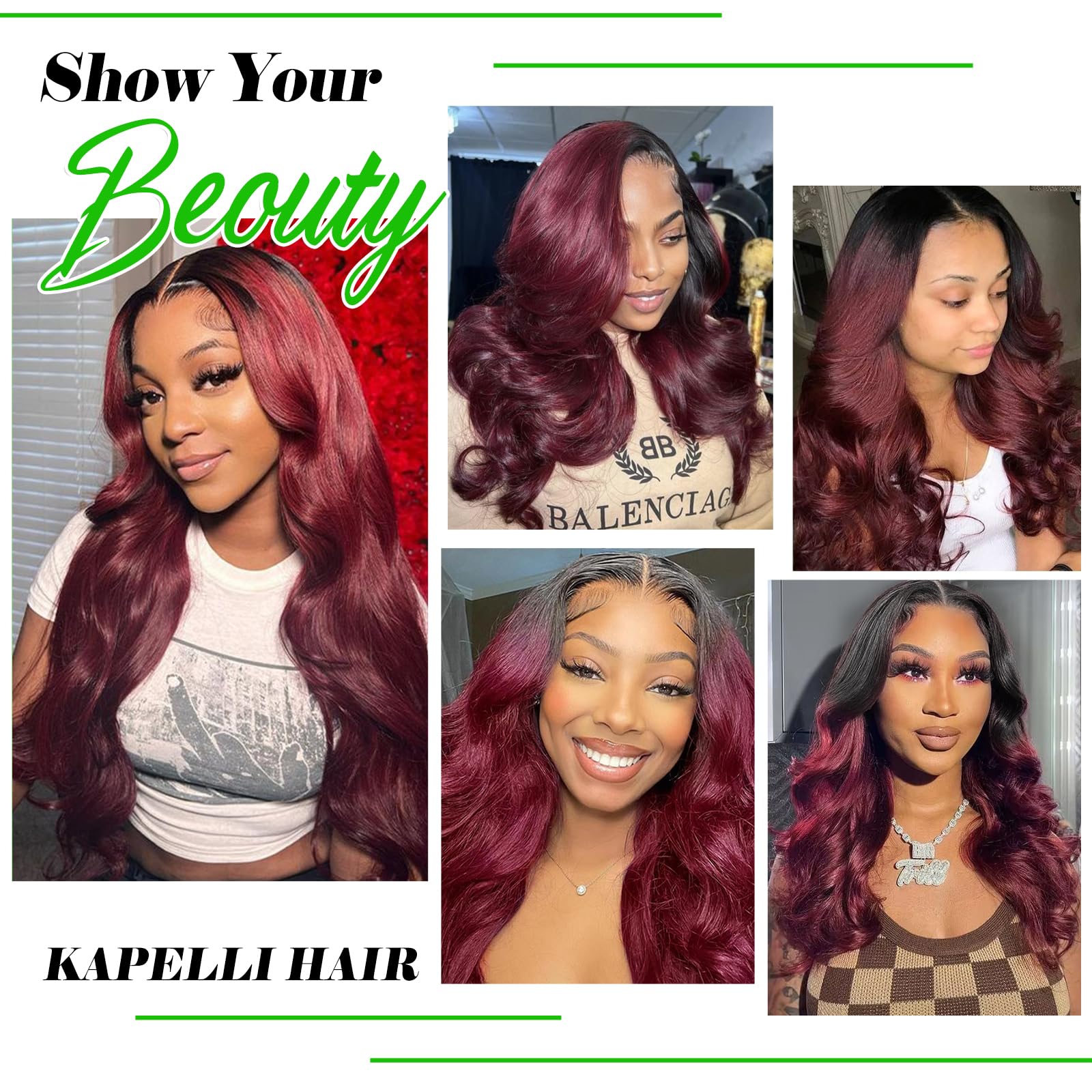Kapelli 10A Brazilian Virgin Remy Hair Bundles - Ombre Body Wave (T1B/99J, 24
