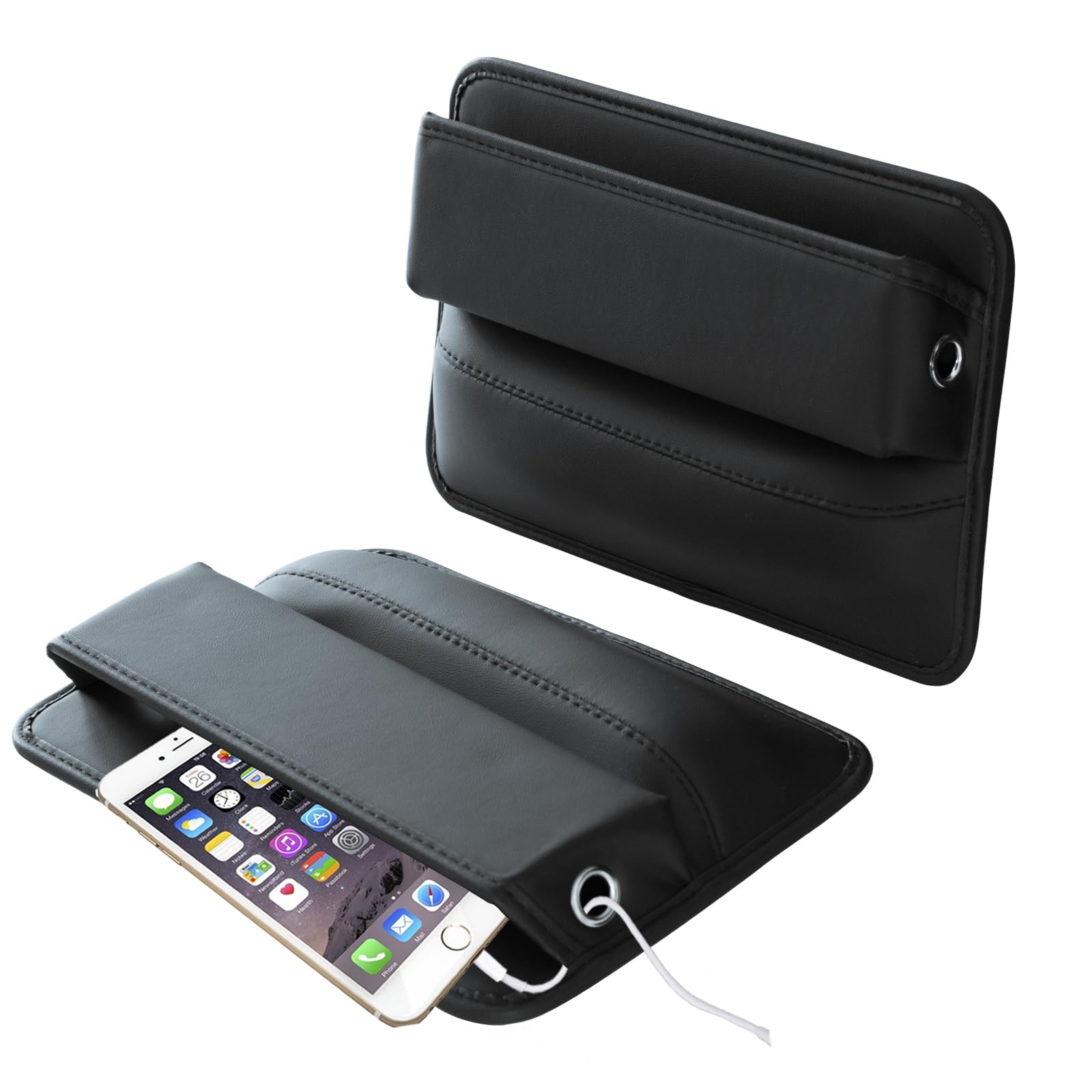 2 Pack Car Seat Gap Filler Organizer - Premium Leather Storage for Phone, Wallet, Keys & Cards | Car Interior Accessories | Fits Between Front Seats (Black) - Perfect for Road Trips & Daily Commute