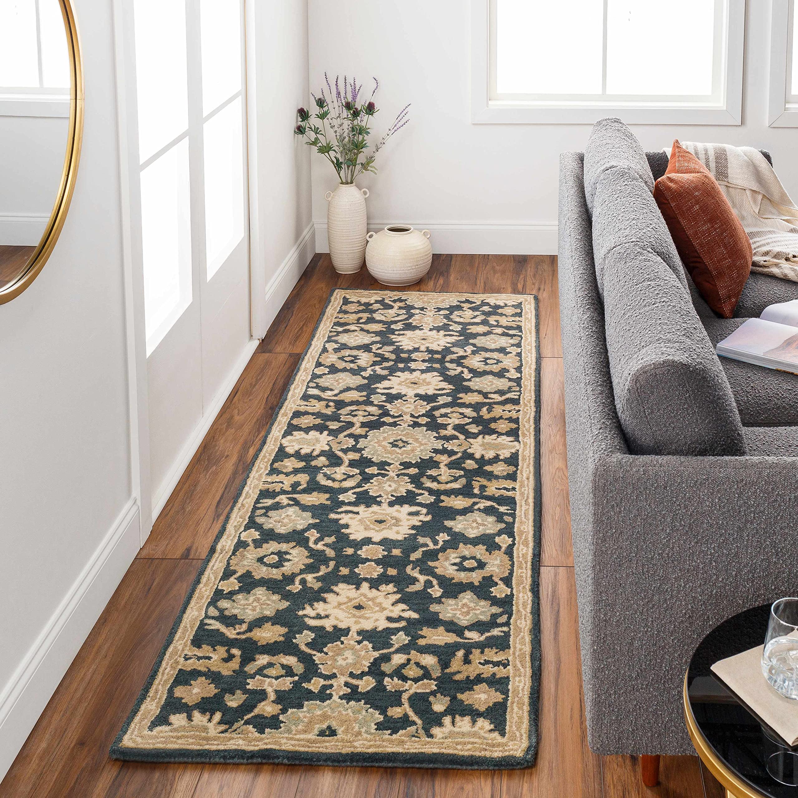 Hauteloom Hazen Wool Area Rug - Traditional Brown, Green, Beige 4' Round - Soft Living Room & Bedroom Rug - Perfect for Cozy Home Decor, Family Gatherings & Relaxing Spaces