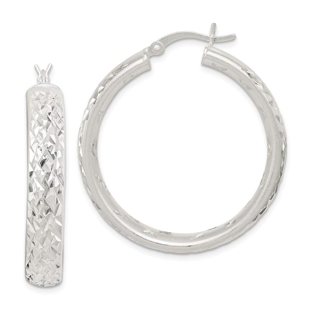 925 Sterling Silver Diamond-Cut Hinged Hoop Earrings 38mm - Brushed Matte Finish Dangle Earrings for Women, Perfect for Everyday Wear, Parties & Special Occasions