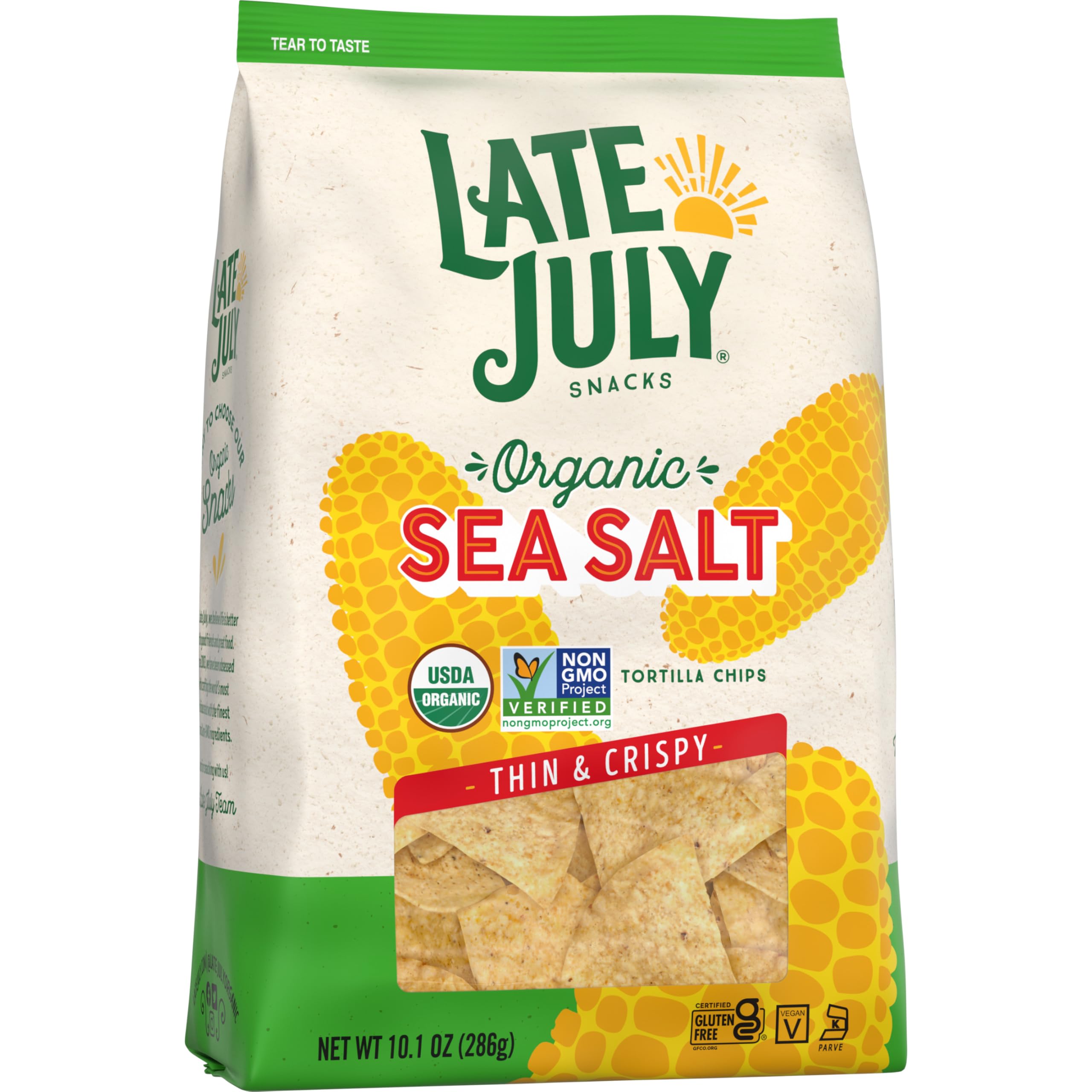 Organic Thin & Crispy Tortilla Chips with Sea Salt | Late July Snacks | 10.1 oz Bag | Perfect for Parties, Snacking & Healthy Diets
